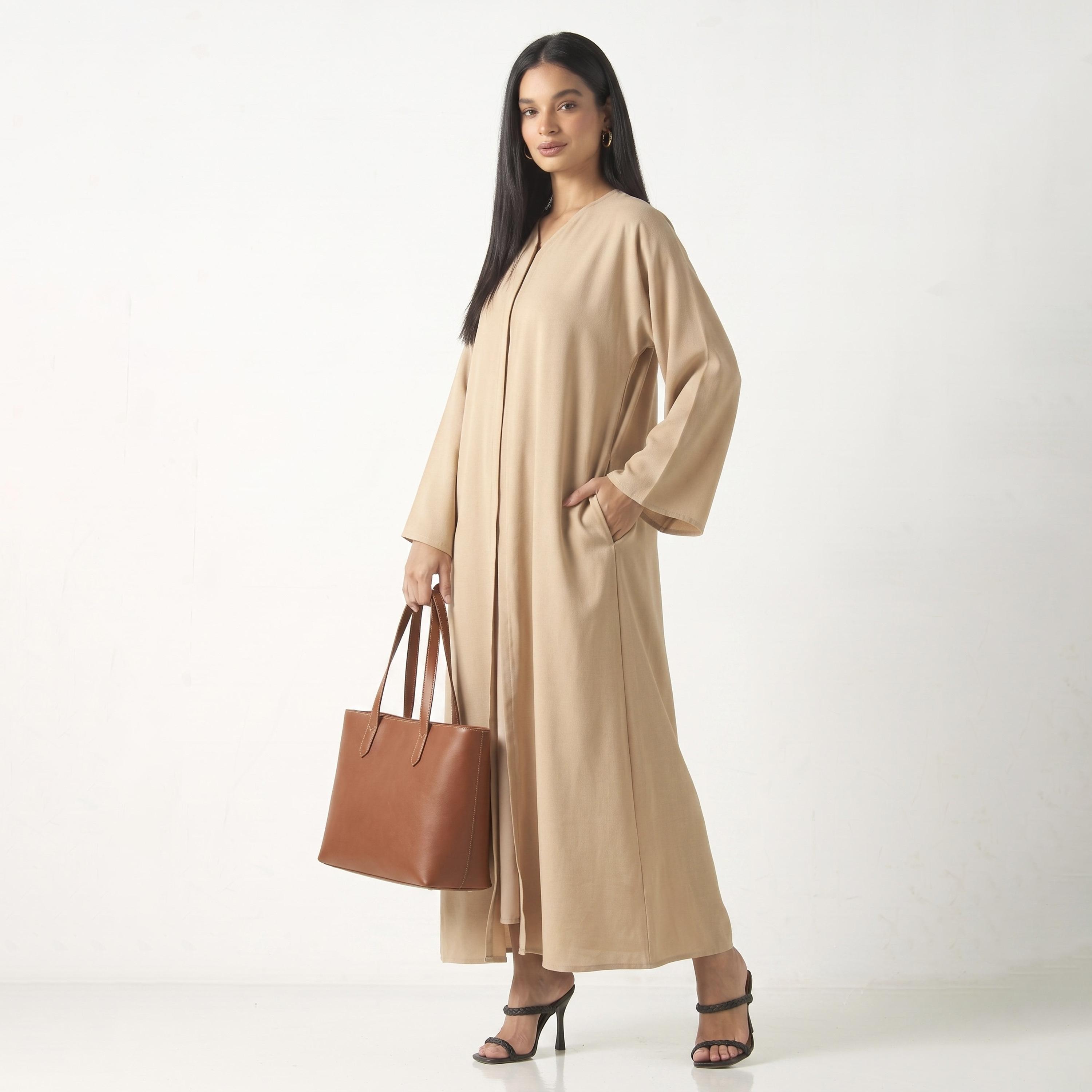 عباءة نيدا للنساء باللون البيج مع حجاب من حديث المدينة-women-arabicclothing-abayas-image-2