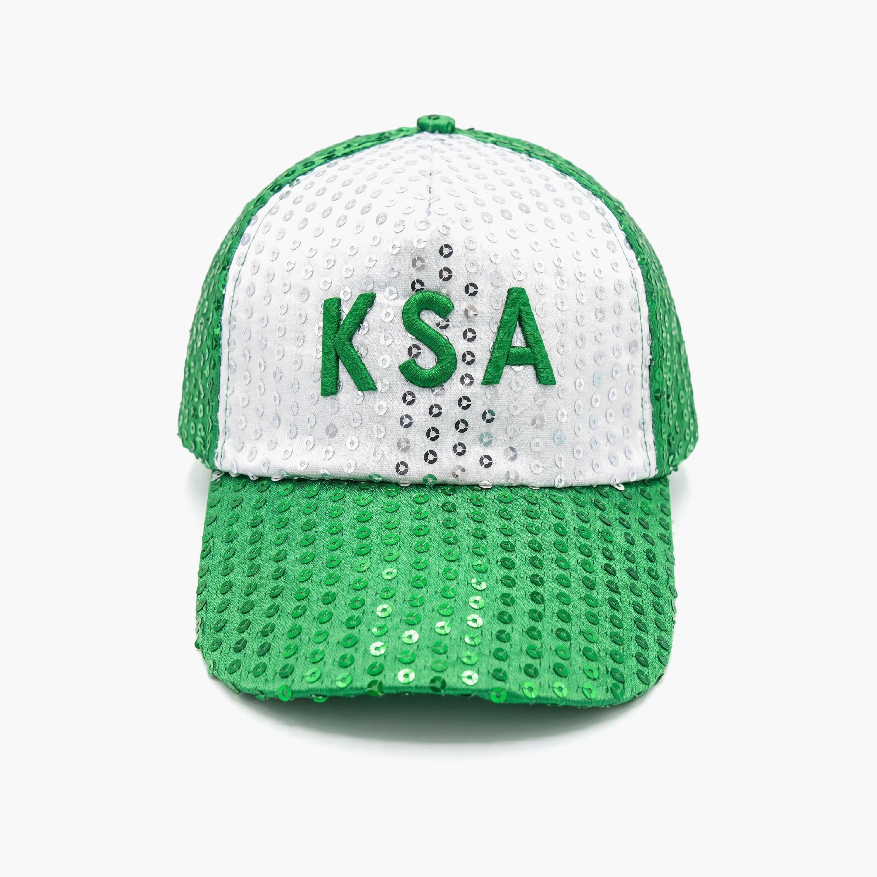 Hadiyath Al Madinah Green Sequin KSA Embroidered Women's National Day Baseball Cap-women-clothingaccessories-capsandhats-image-1