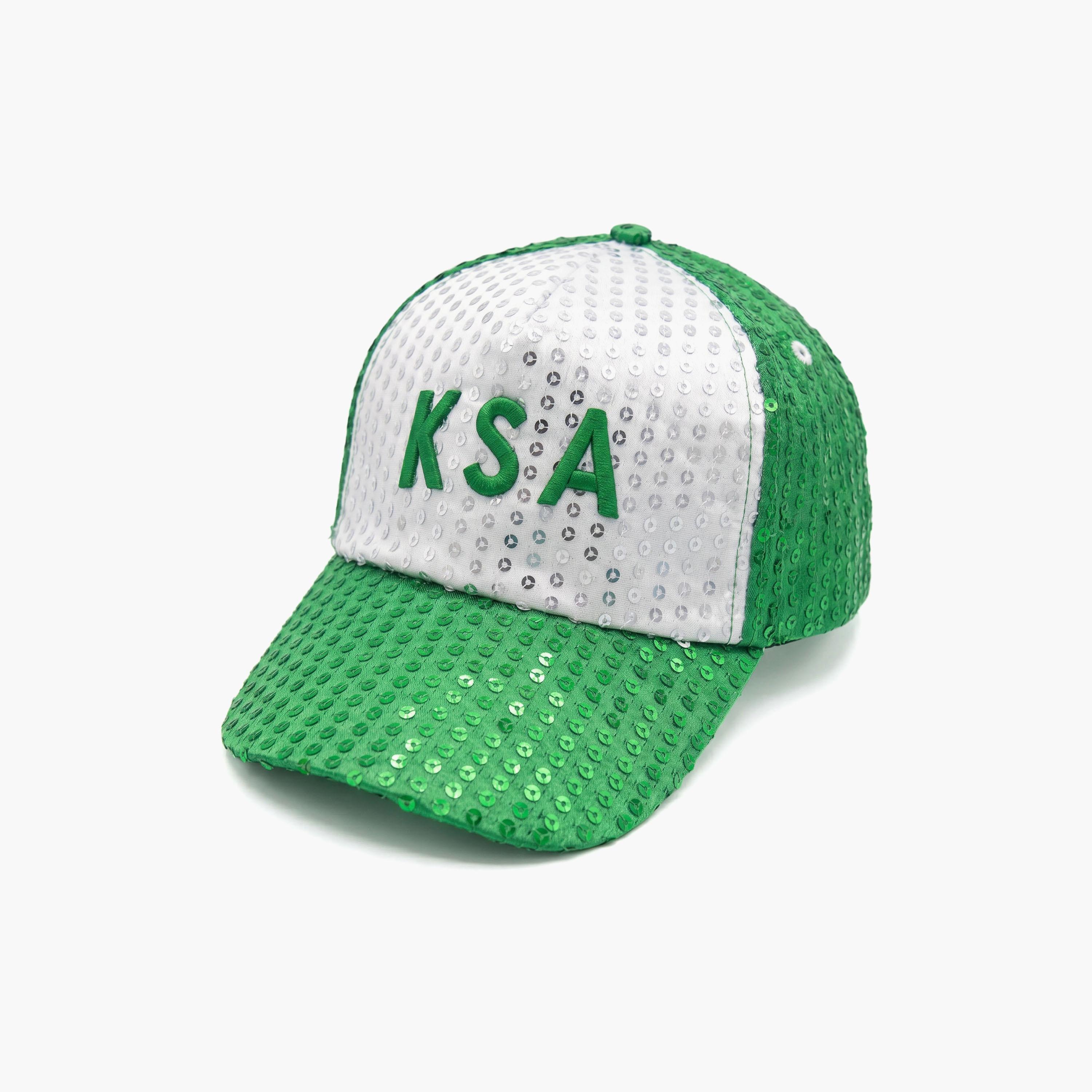 Hadiyath Al Madinah Green Sequin KSA Embroidered Women's National Day Baseball Cap-women-clothingaccessories-capsandhats-image-2