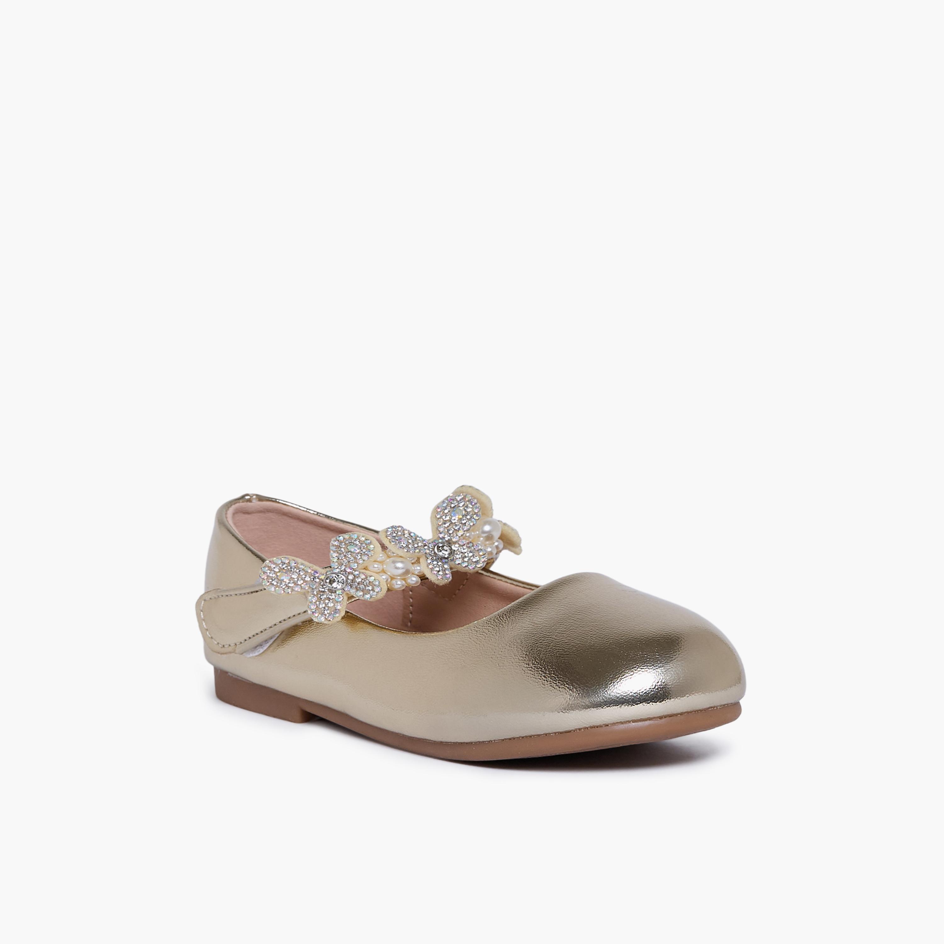 Geoomnii Girls Hook & Loop Neateashea Mary Jane | HS0612-6-GOLD-girls-shoes-ballerinas-image-1
