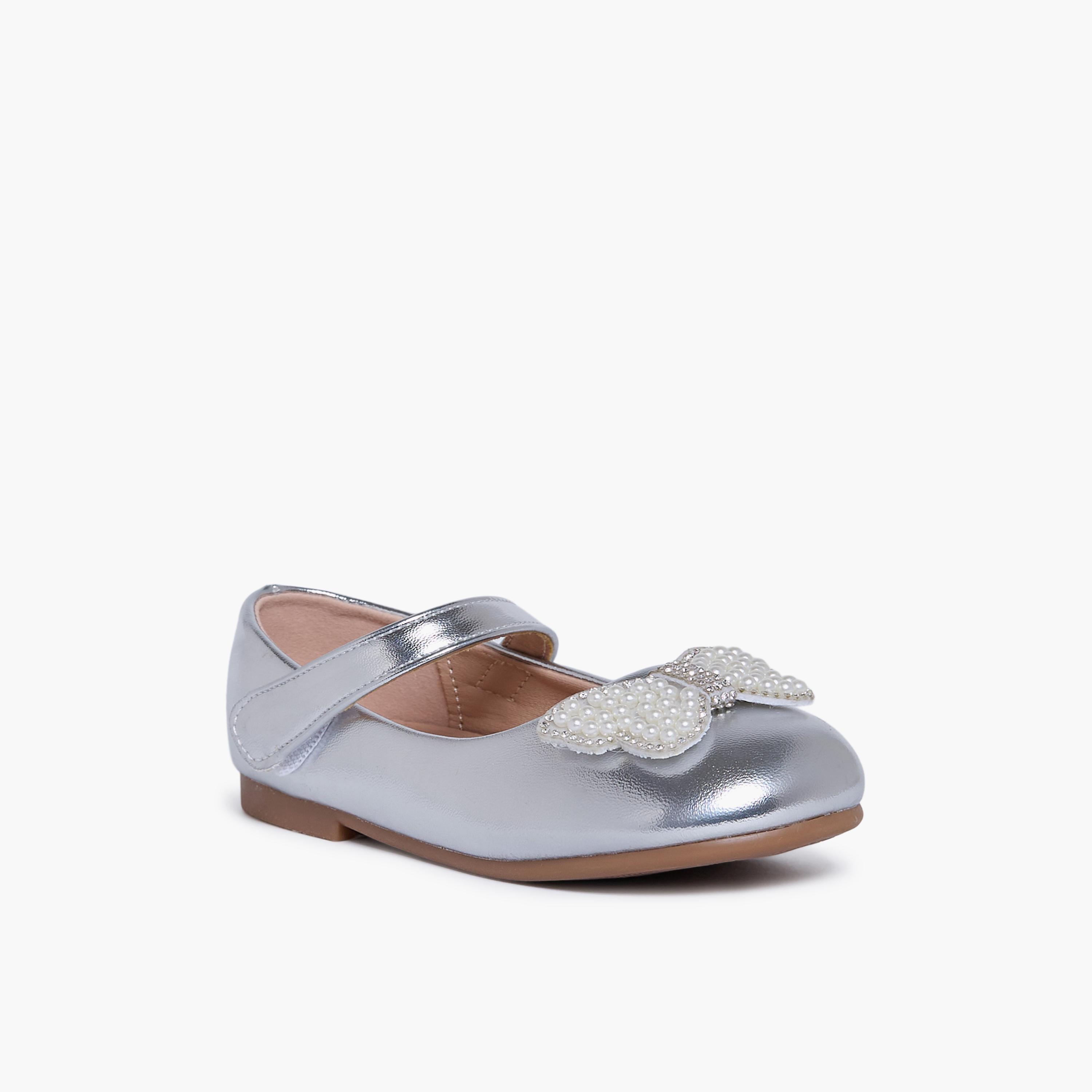Geoomnii Girls Hook & Loop IndiHo Mary Jane | HS0612-6-SILVER-girls-shoes-ballerinas-image-1
