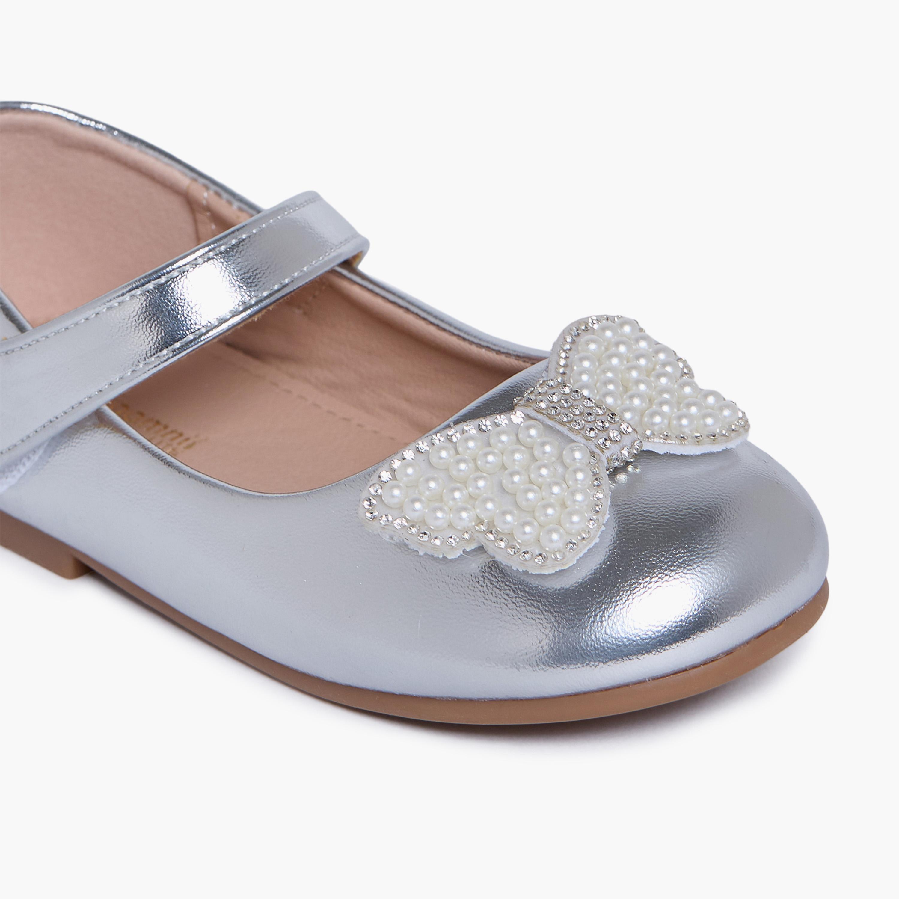 Geoomnii Girls Hook & Loop IndiHo Mary Jane | HS0612-6-SILVER-girls-shoes-ballerinas-image-2