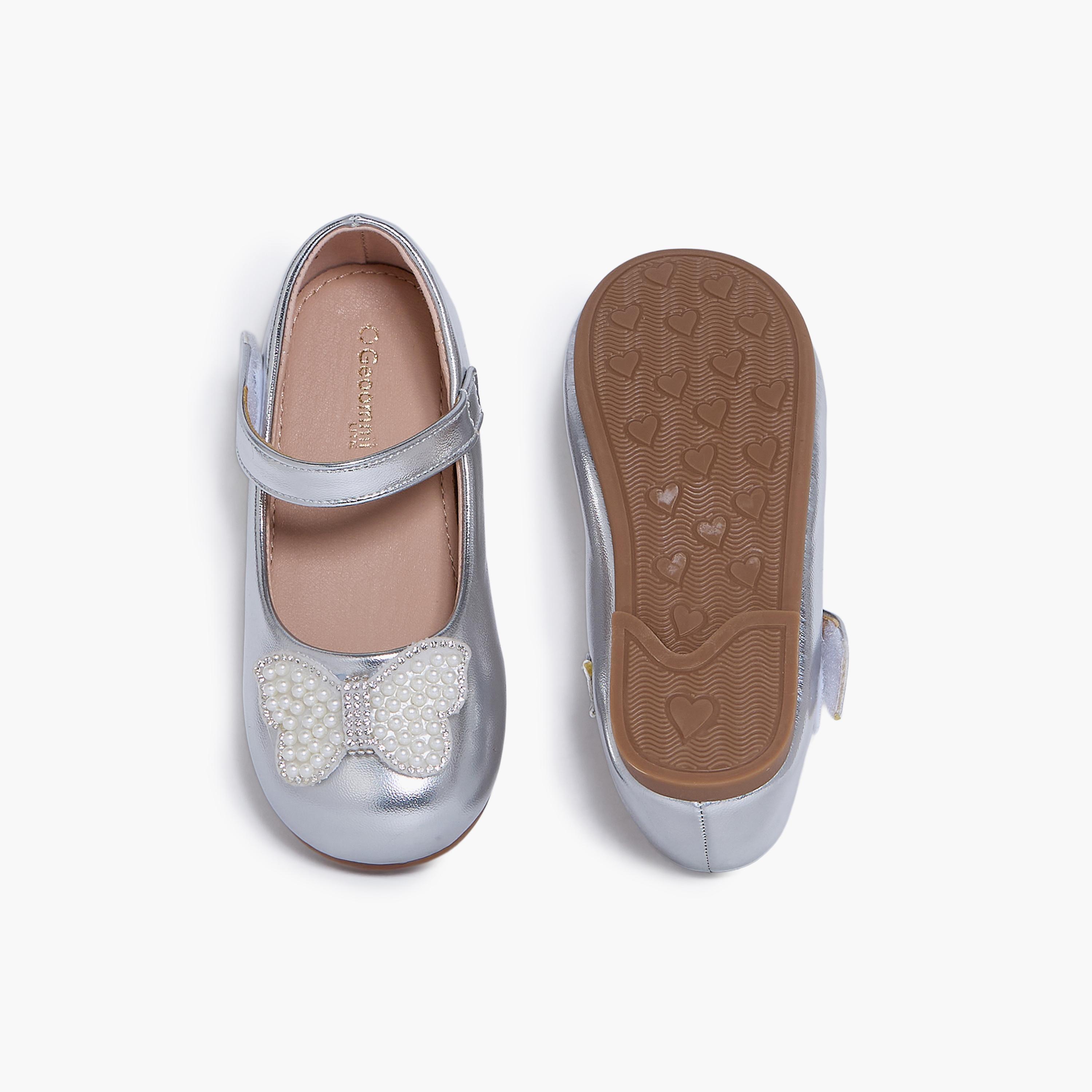 Geoomnii Girls Hook & Loop IndiHo Mary Jane | HS0612-6-SILVER-girls-shoes-ballerinas-image-3