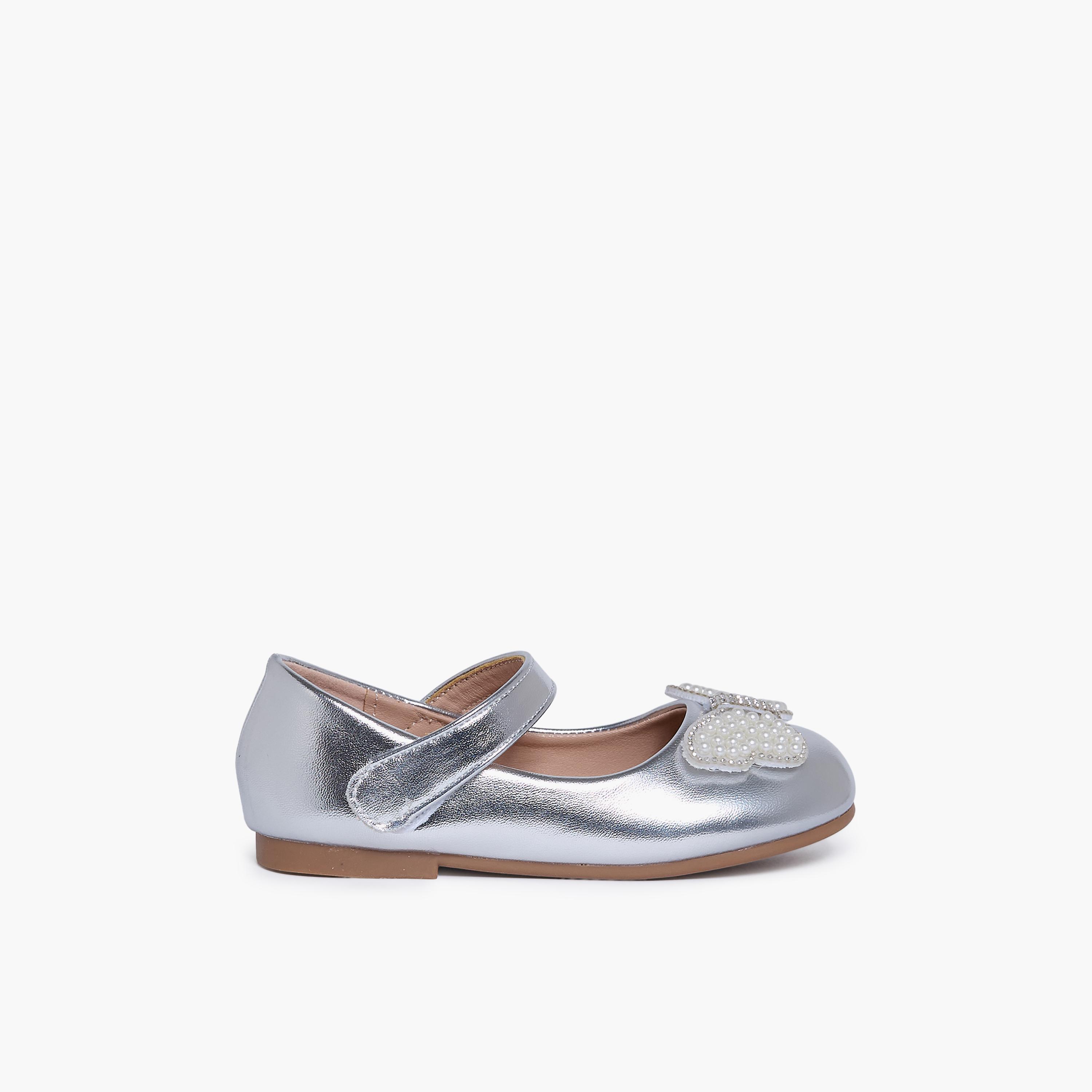 Geoomnii Girls Hook & Loop IndiHo Mary Jane | HS0612-6-SILVER-girls-shoes-ballerinas-image-4