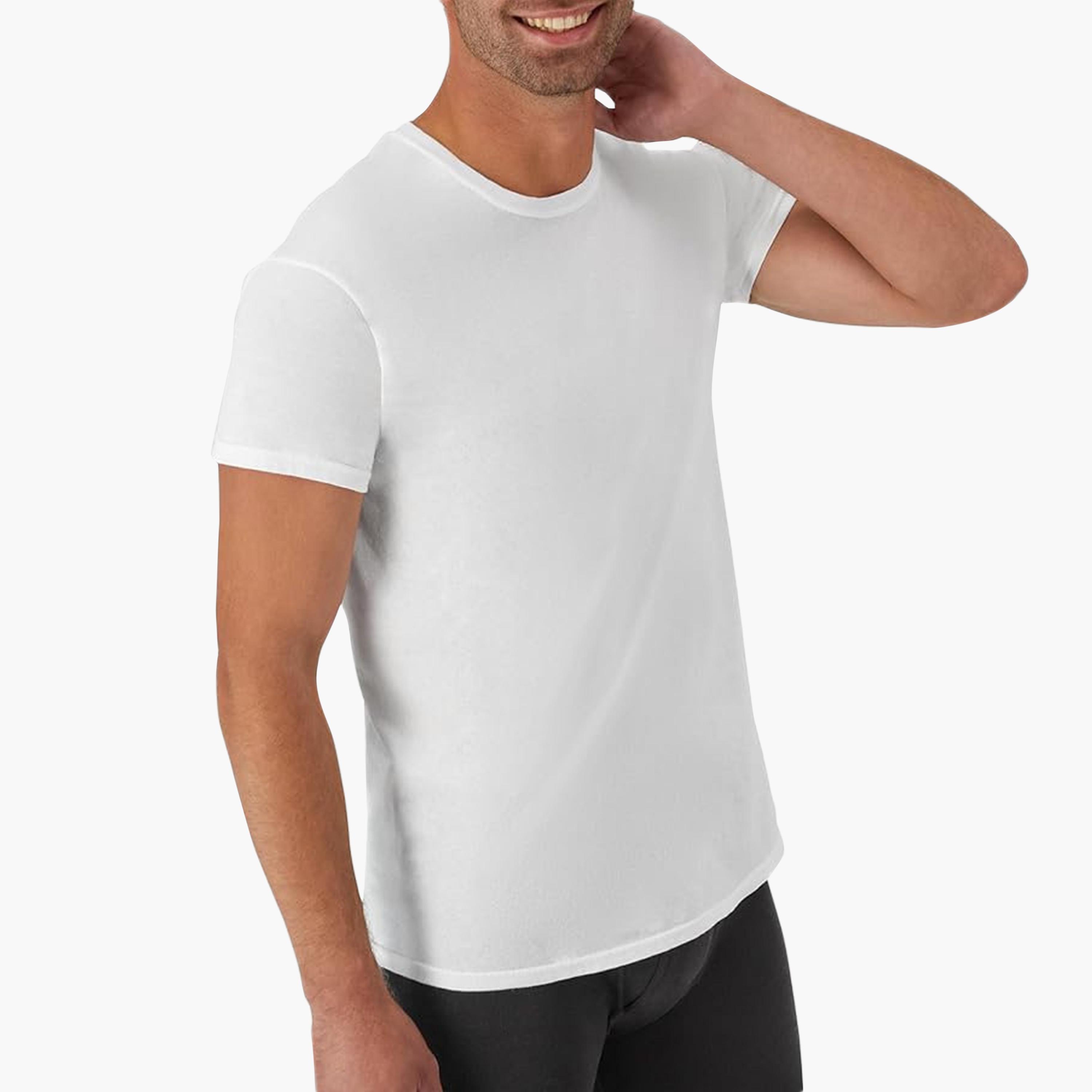 Hanes Pack of 3 Plain Round Neck Short Sleeves Men's Under T-Shirt-men-clothing-innerwear-vests-image-4