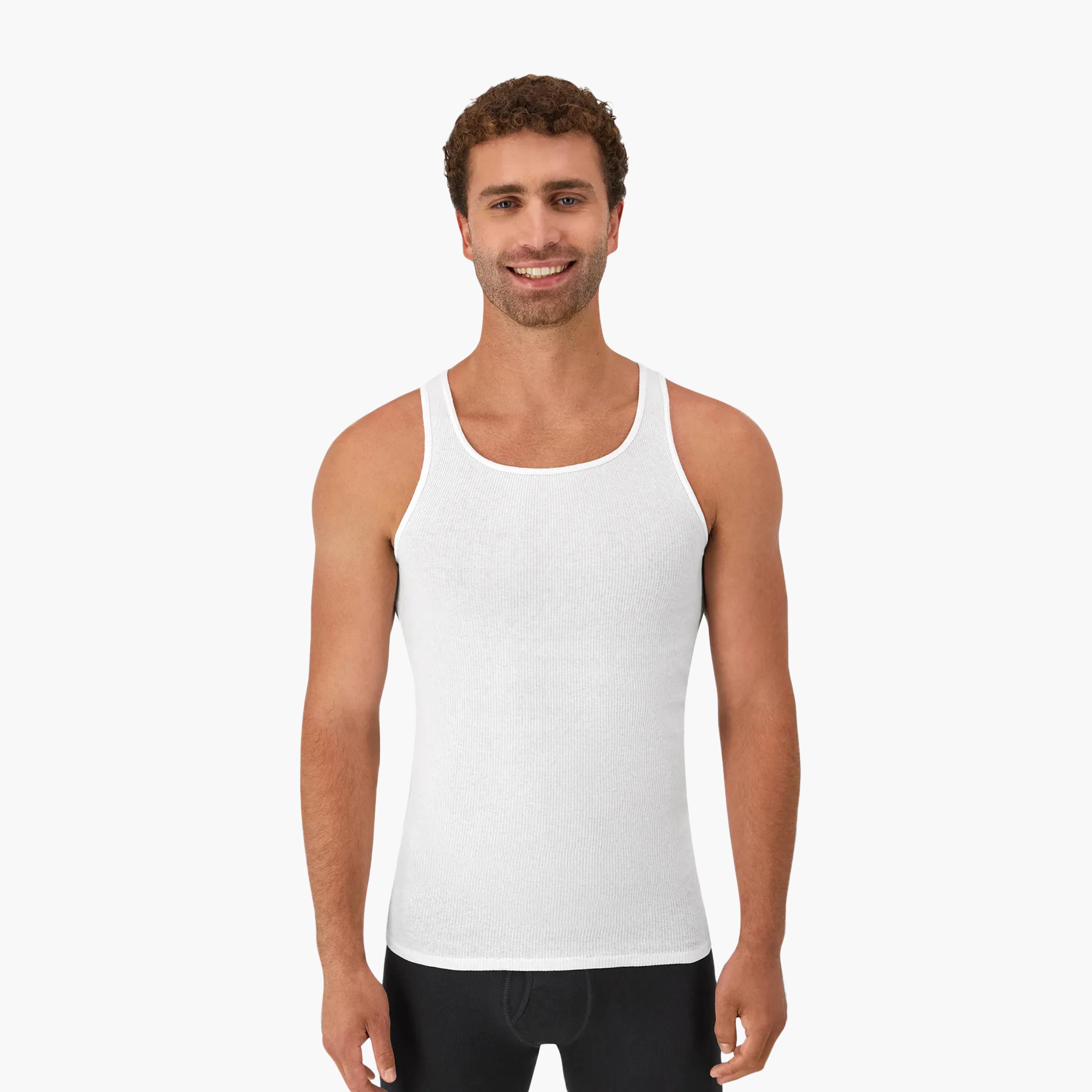 Hanes Pack of 3 Plain Round Neck Sleeveless Men's Vest-men-clothing-innerwear-vests-image-2