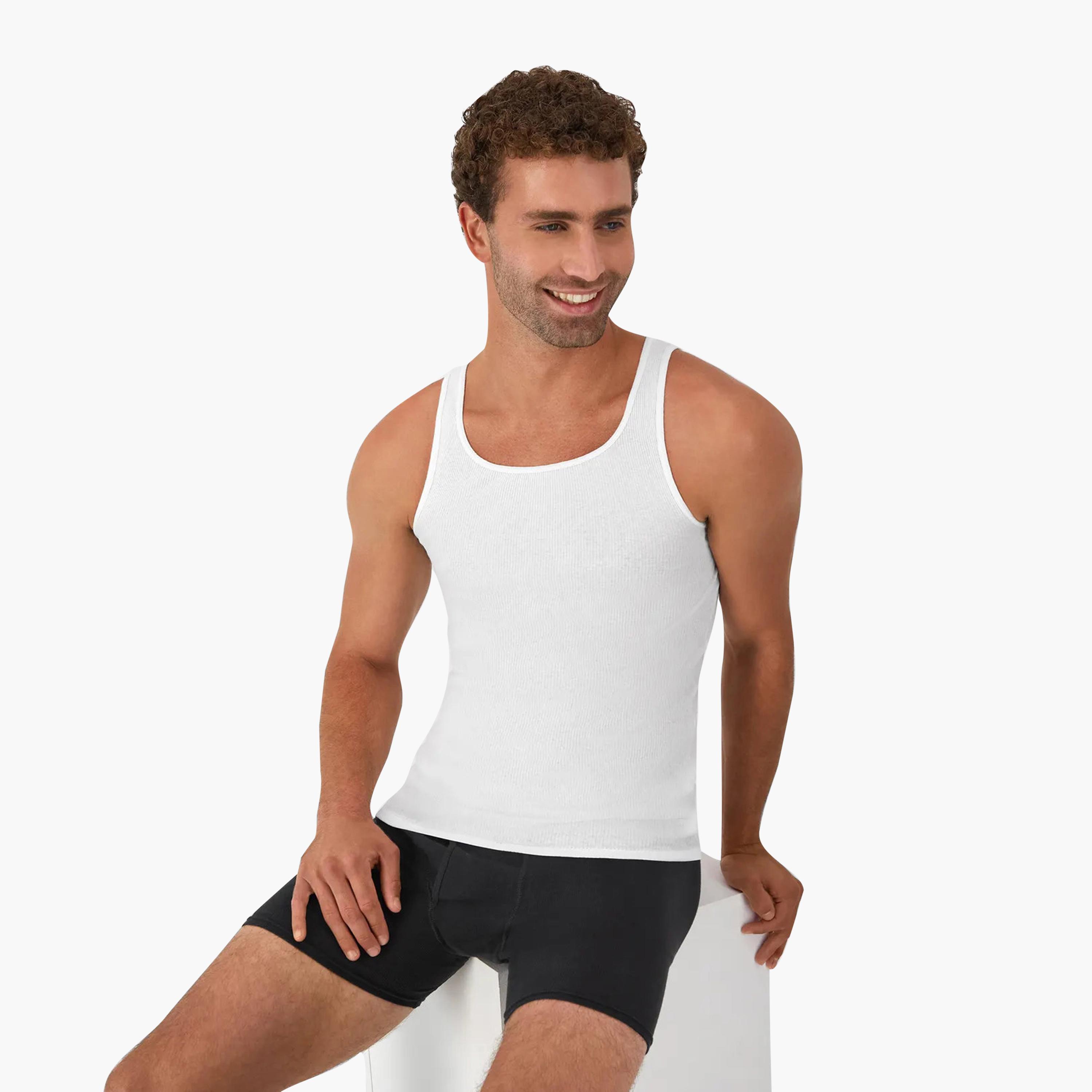Hanes Pack of 3 Plain Round Neck Sleeveless Men's Vest-men-clothing-innerwear-vests-image-5