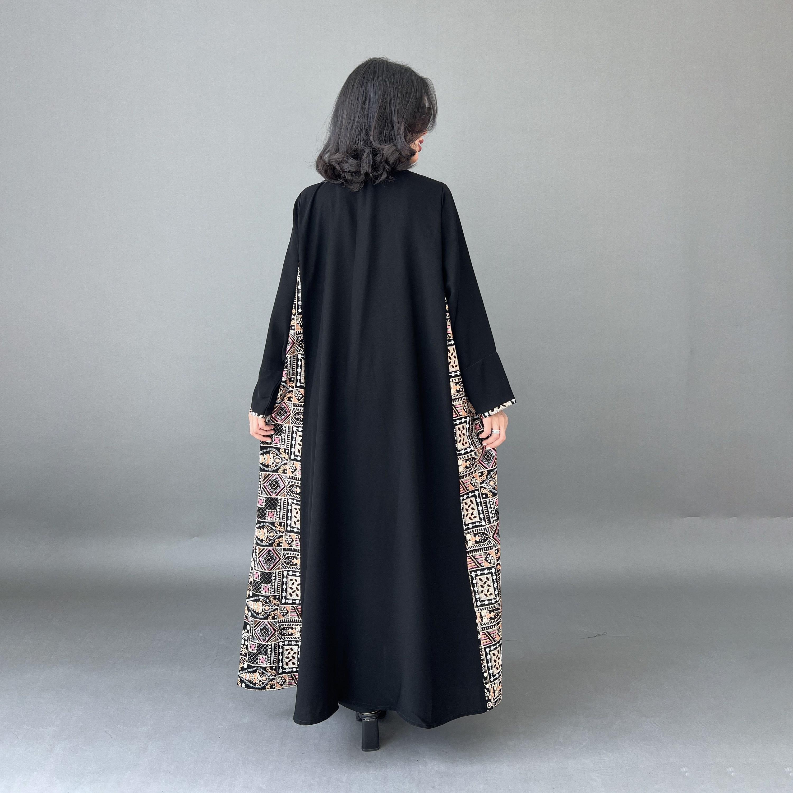 Lusin abaya Black Embroidered Panelled Royal Crepe Women's Evening Abaya with Hijab-women-arabicclothing-abayas-image-5