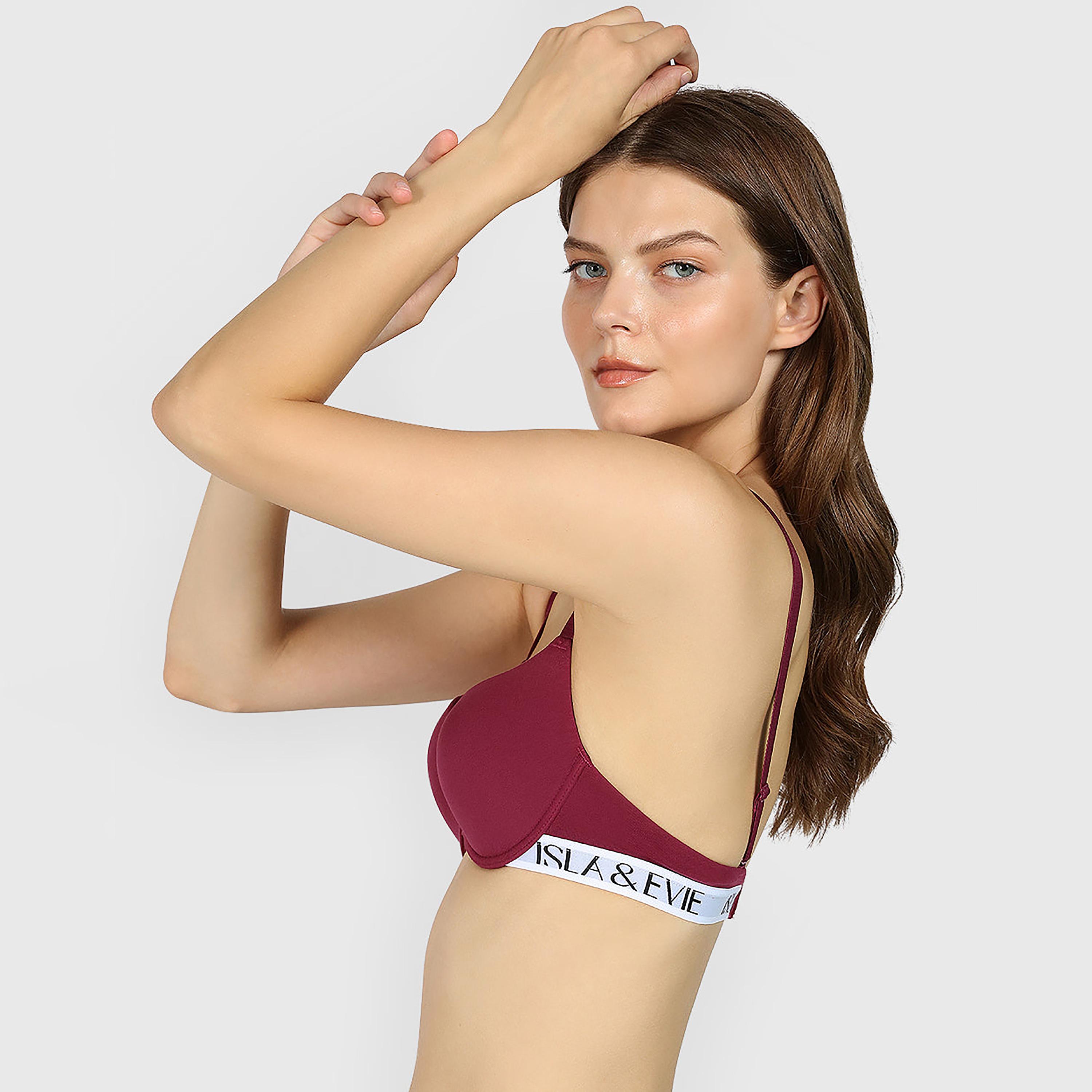 حمالة صدر نسائية مبطنة بتصميم تي شيرت تريند بالقطن برباط ودعم متوسط من إيسلا اند إيفي-women-clothing-lingerie-bras-image-2