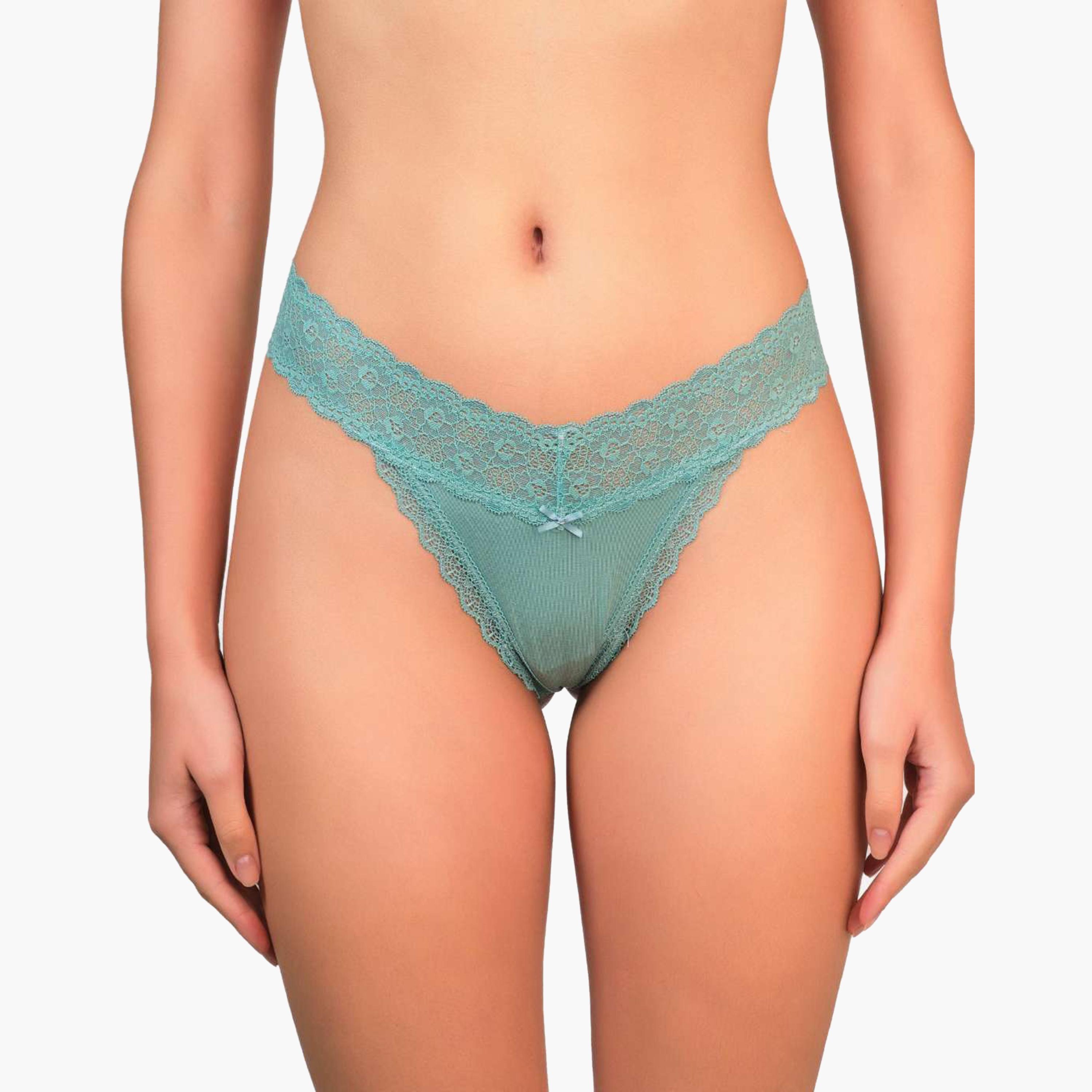 Isla & Evie Trendy Lace Low Coverage Women's Thongs-women-clothing-lingerie-panties-image-1