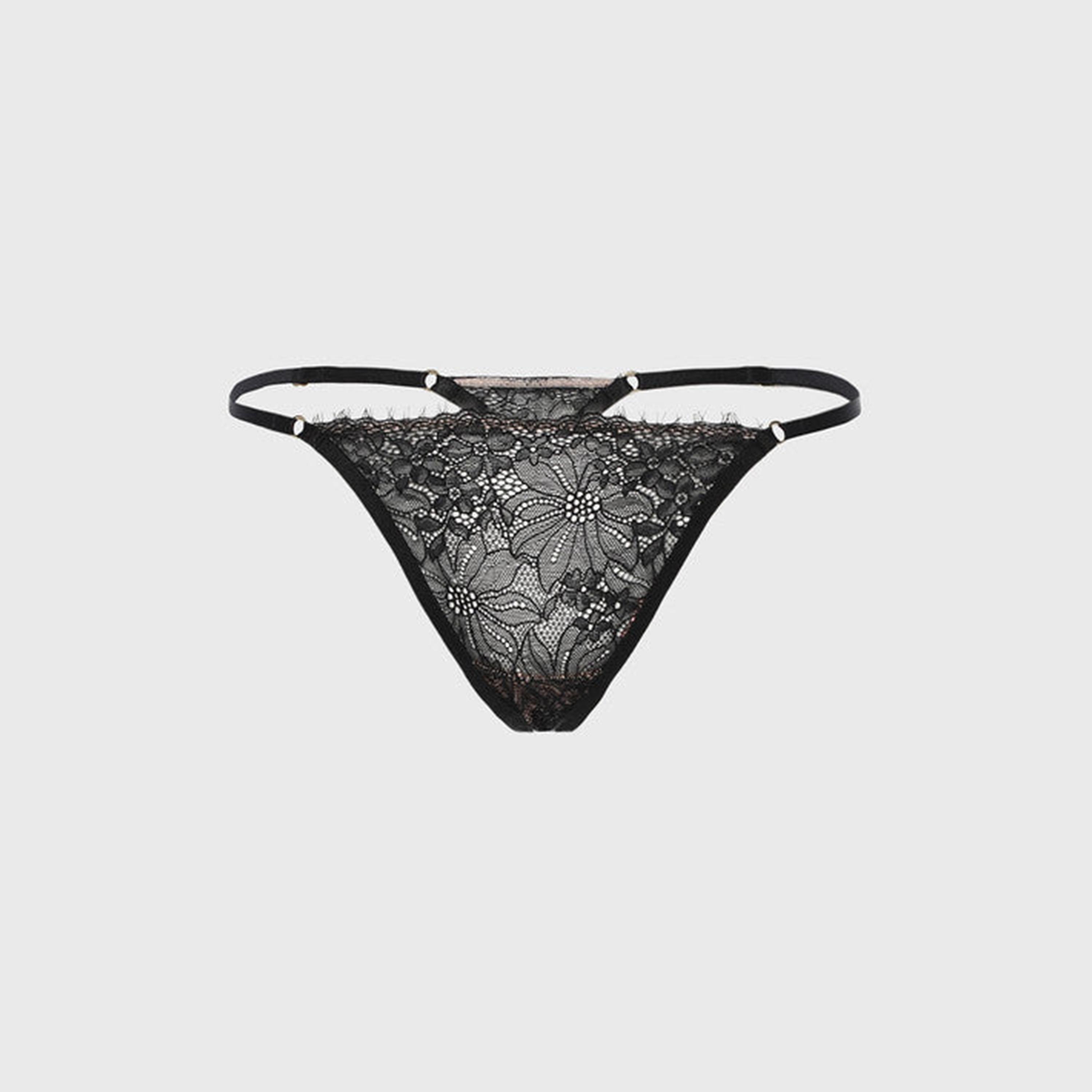 Isla & Evie Black Lace Low Coverage Women's G-String Briefs-women-clothing-lingerie-panties-image-1