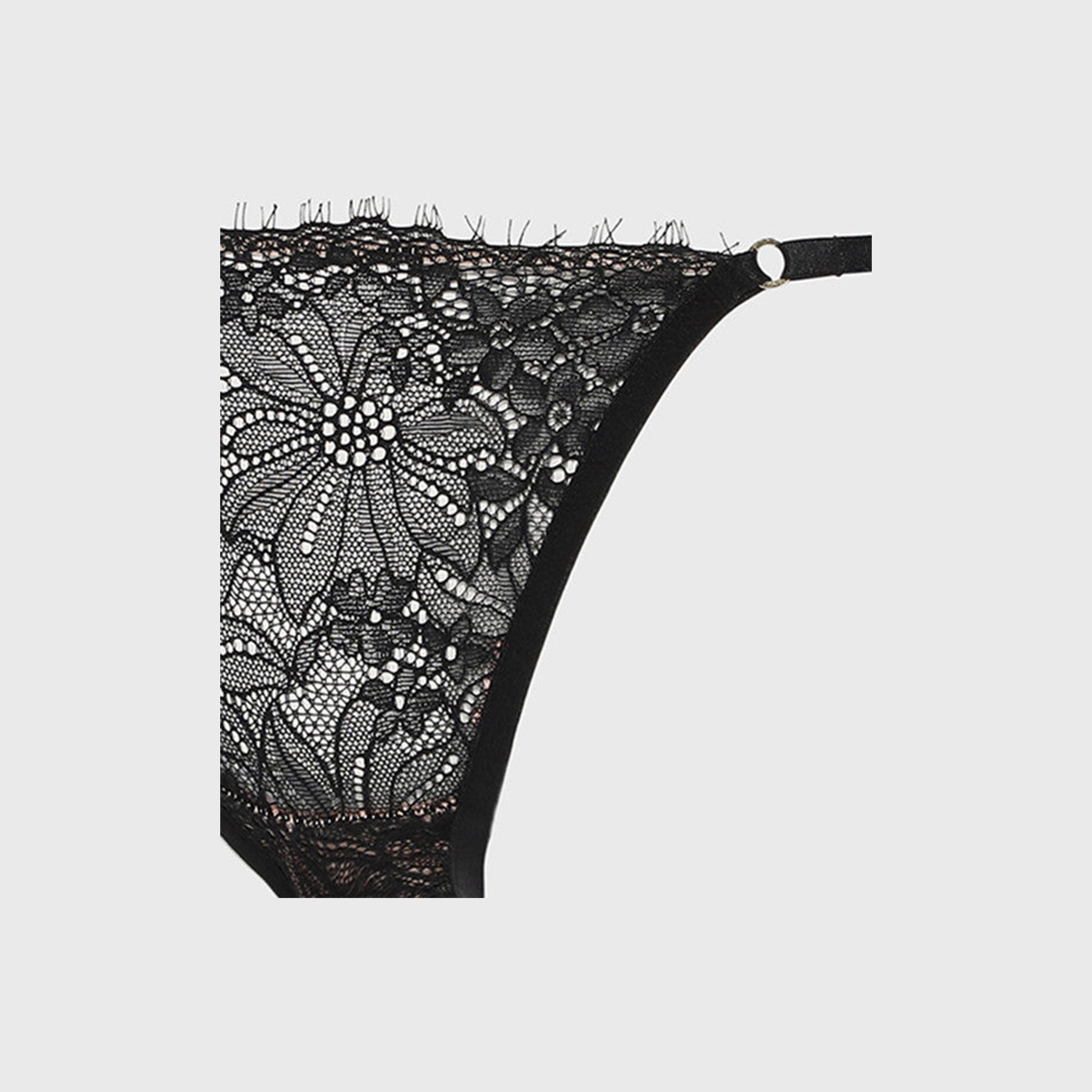 Isla & Evie Black Lace Low Coverage Women's G-String Briefs-women-clothing-lingerie-panties-image-2