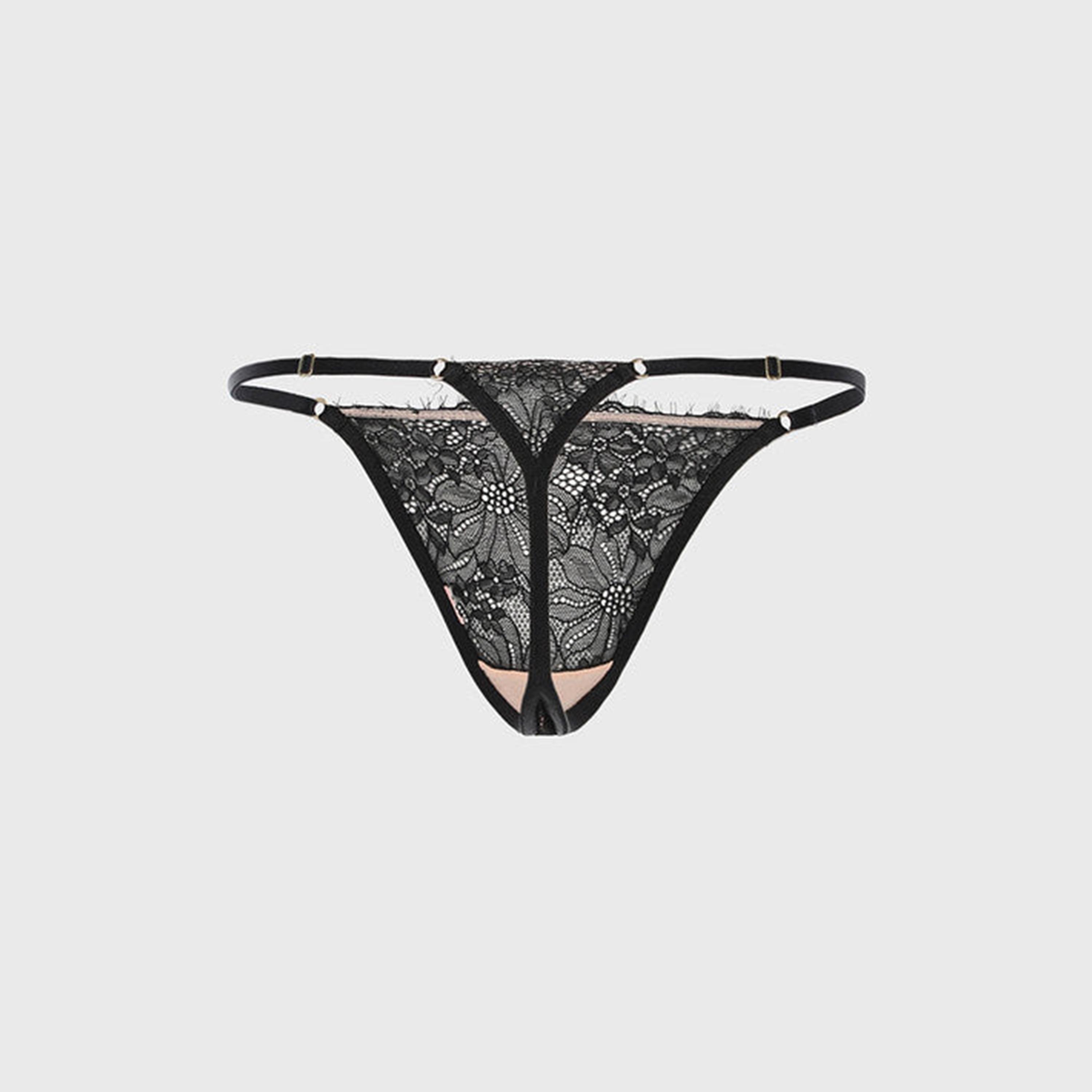 Isla & Evie Black Lace Low Coverage Women's G-String Briefs-women-clothing-lingerie-panties-image-3
