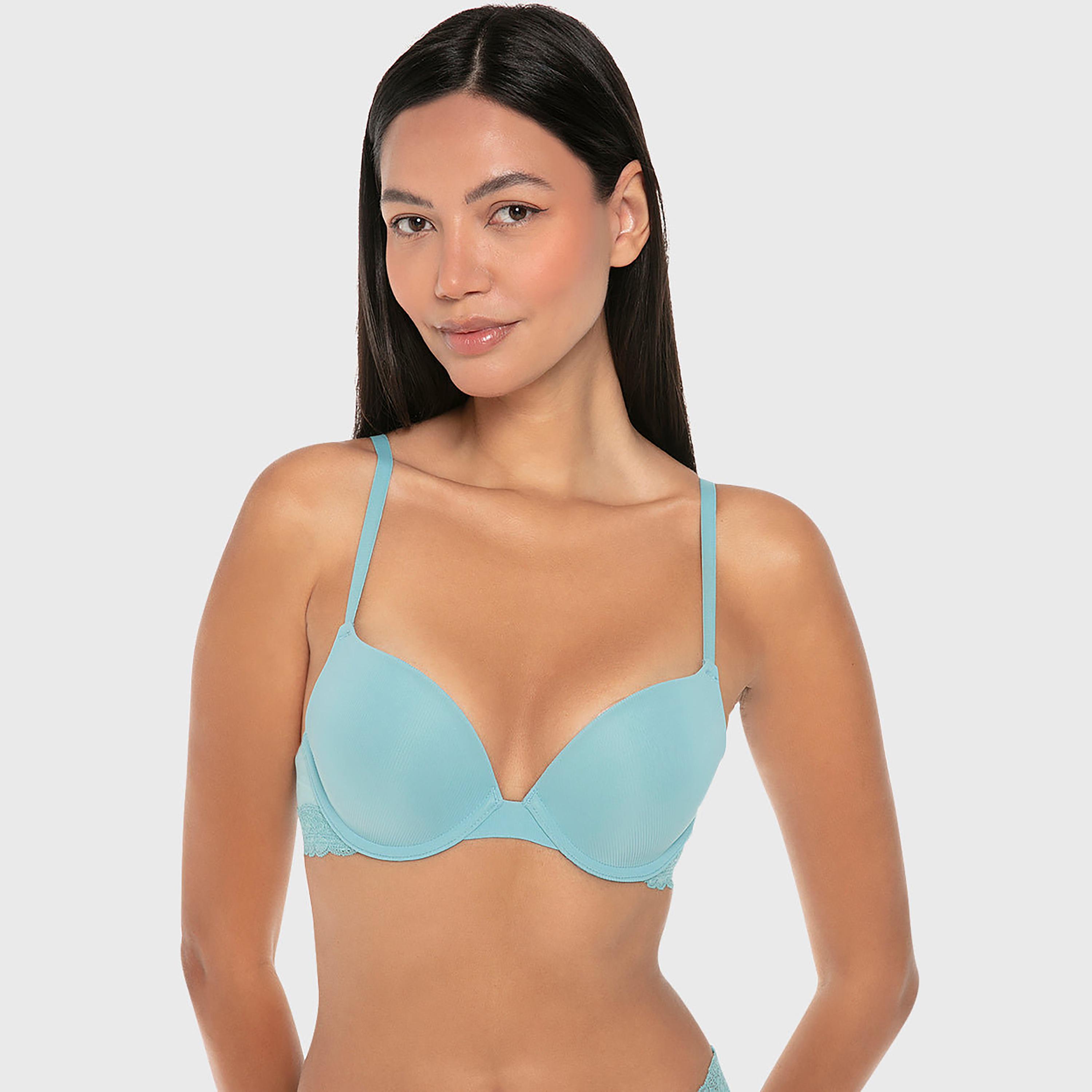 Isla & Evie Ribbed Wired Medium Support Padded Women's Push-Up Plunge Bra-women-clothing-lingerie-bras-image-1