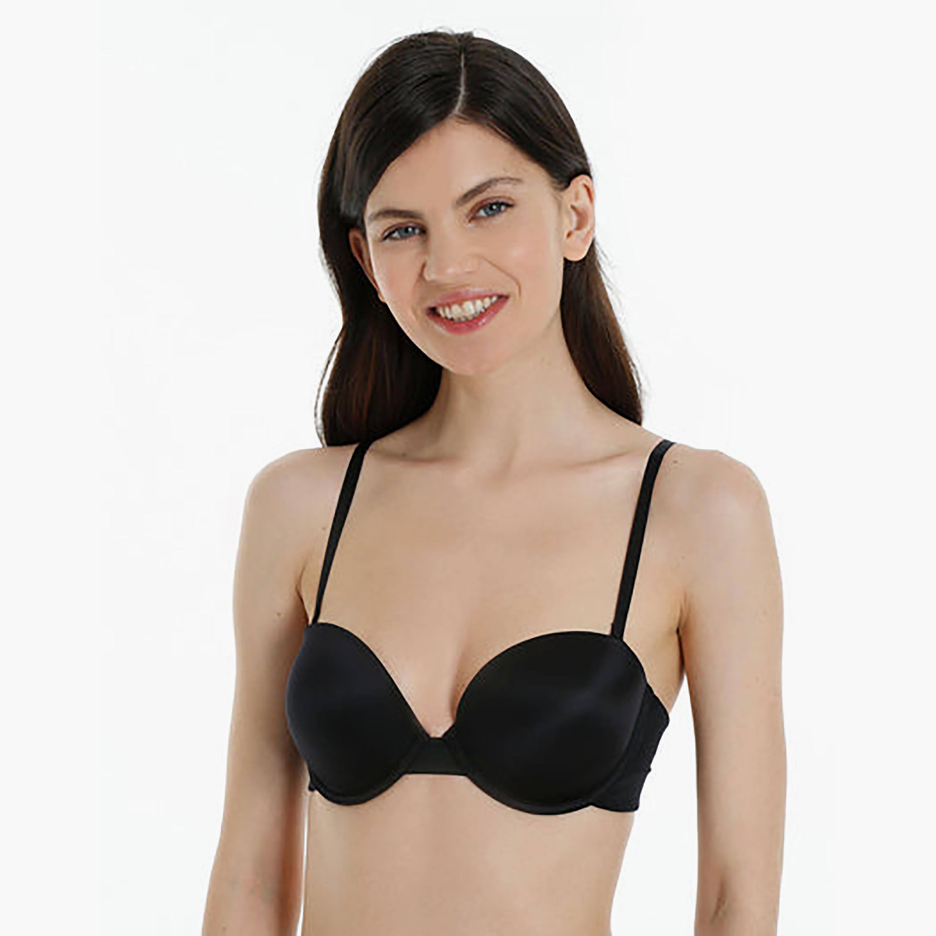 Isla & Evie Typographic Cream Wired Medium Support Padded Women's Versatile 6 Way Plunge Bra-women-clothing-lingerie-bras-image-1
