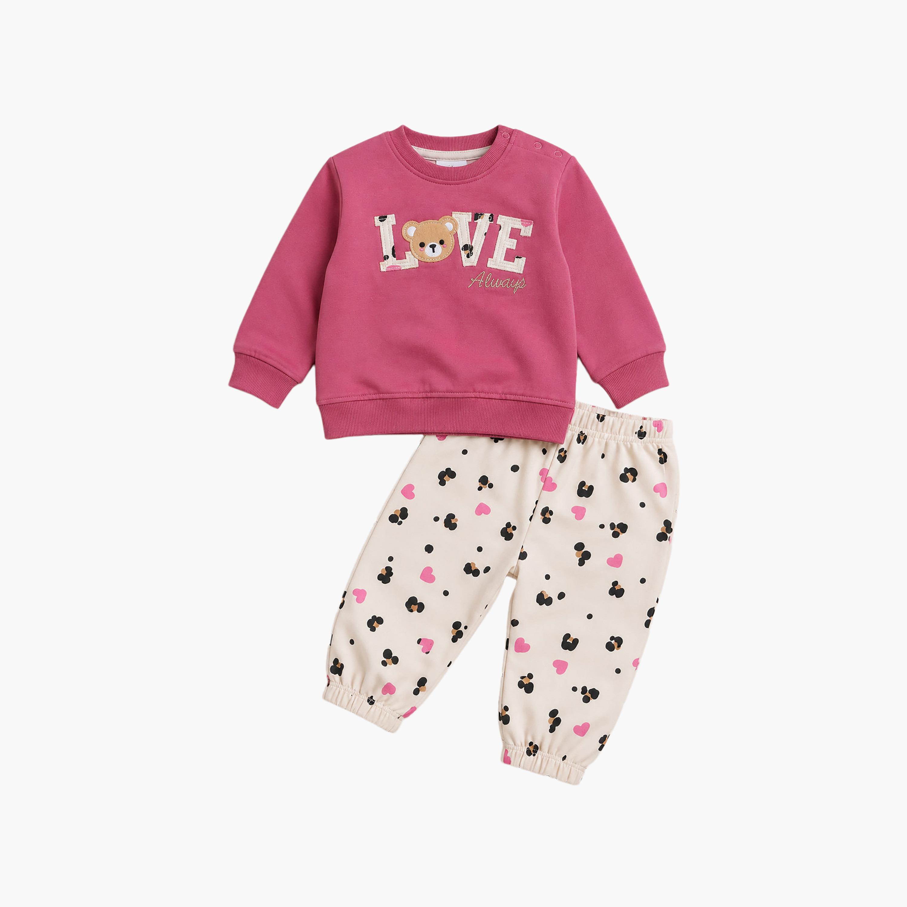 Victor and Jane 2-Piece Long Sleeves Sweatshirt & Printed Joggers-baby-girls-clothing-setsandcoords-image-3