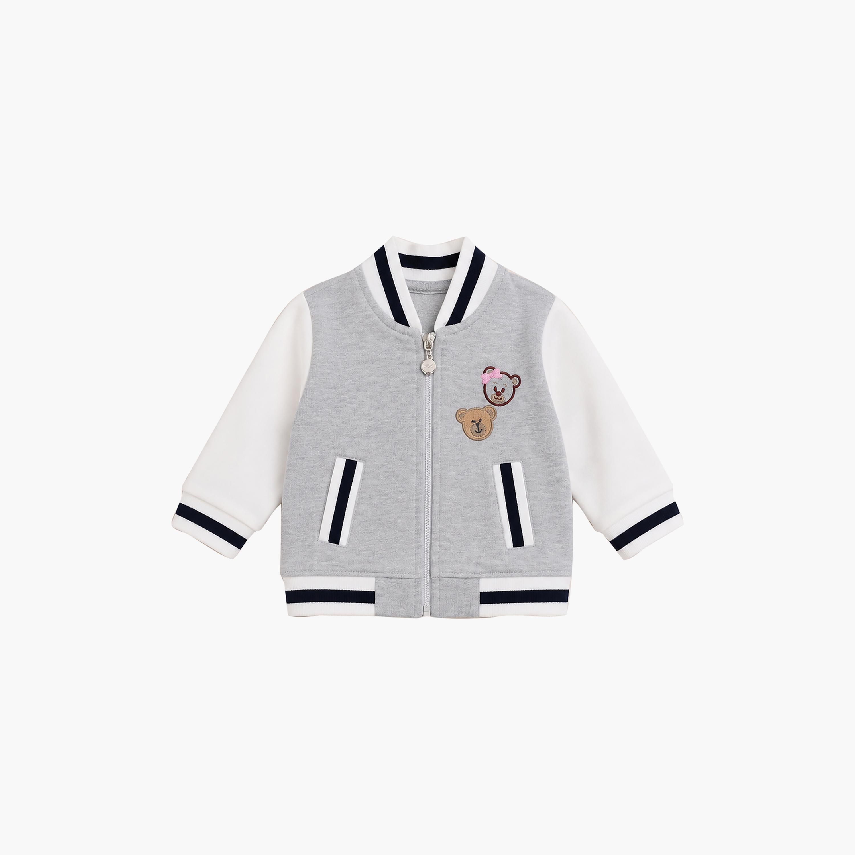 طقم جاكيت بأكمام طويلة وسحاب وبنطال جوجر بمطاط مع تطريز من فيكتور أند جين-baby-girls-clothing-setsandcoords-image-3