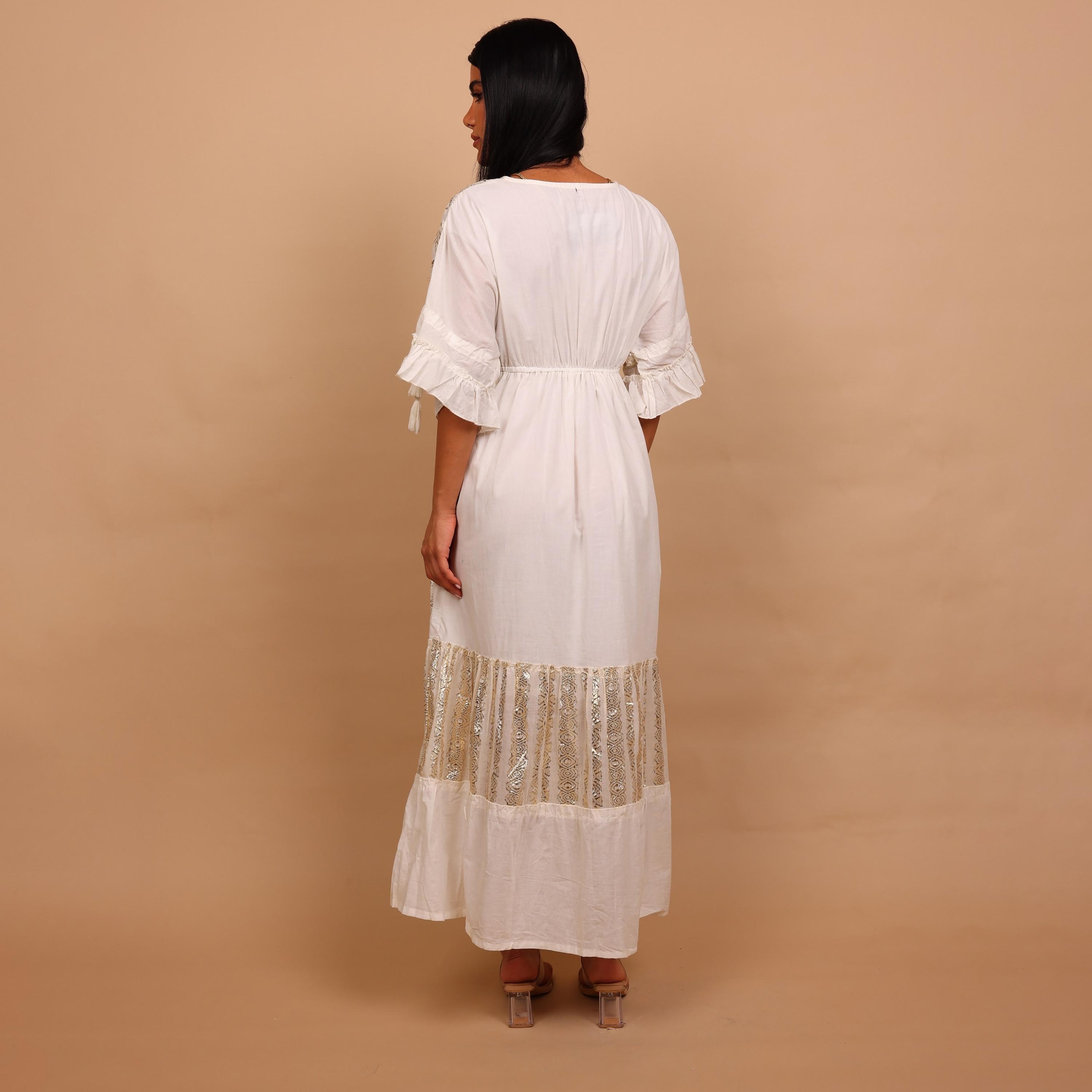 IKKXA White Metallic Embroidery Wide Sleeves Women's Evening Tiered Jalabiya-women-arabicclothing-jalabiyas-image-5