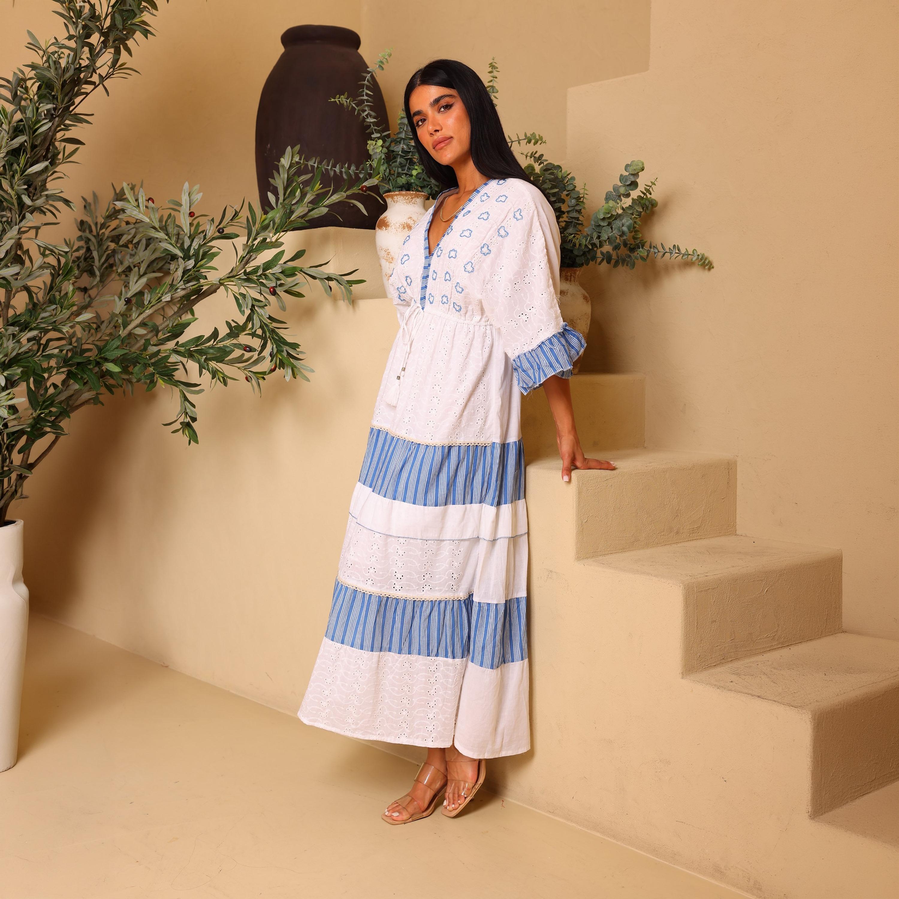 جلابية نسائية بطبقات بتصميم كتل الألوان وقماش شيفلي من إيككسا-women-arabicclothing-jalabiyas-image-4