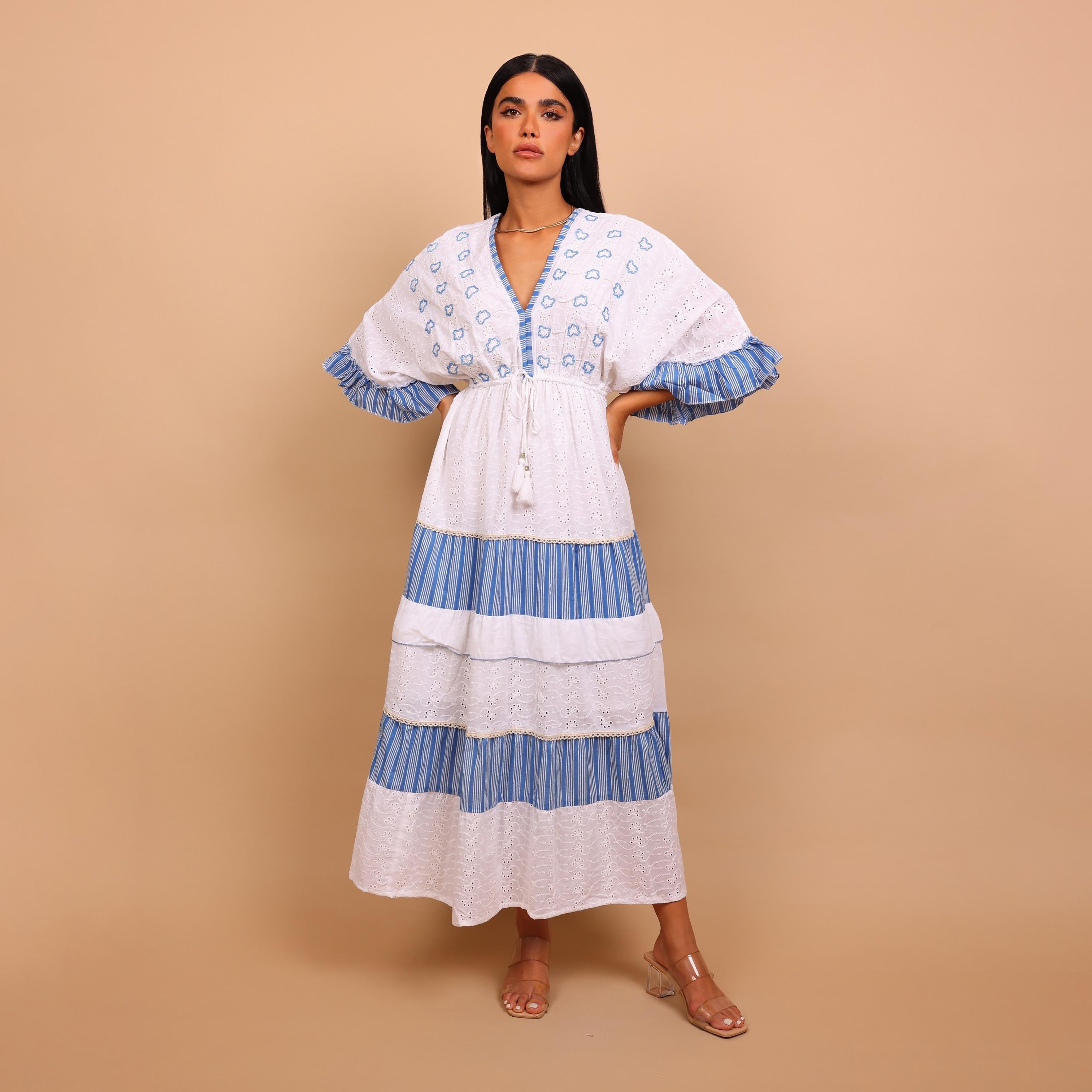 جلابية نسائية بطبقات بتصميم كتل الألوان وقماش شيفلي من إيككسا-women-arabicclothing-jalabiyas-image-5