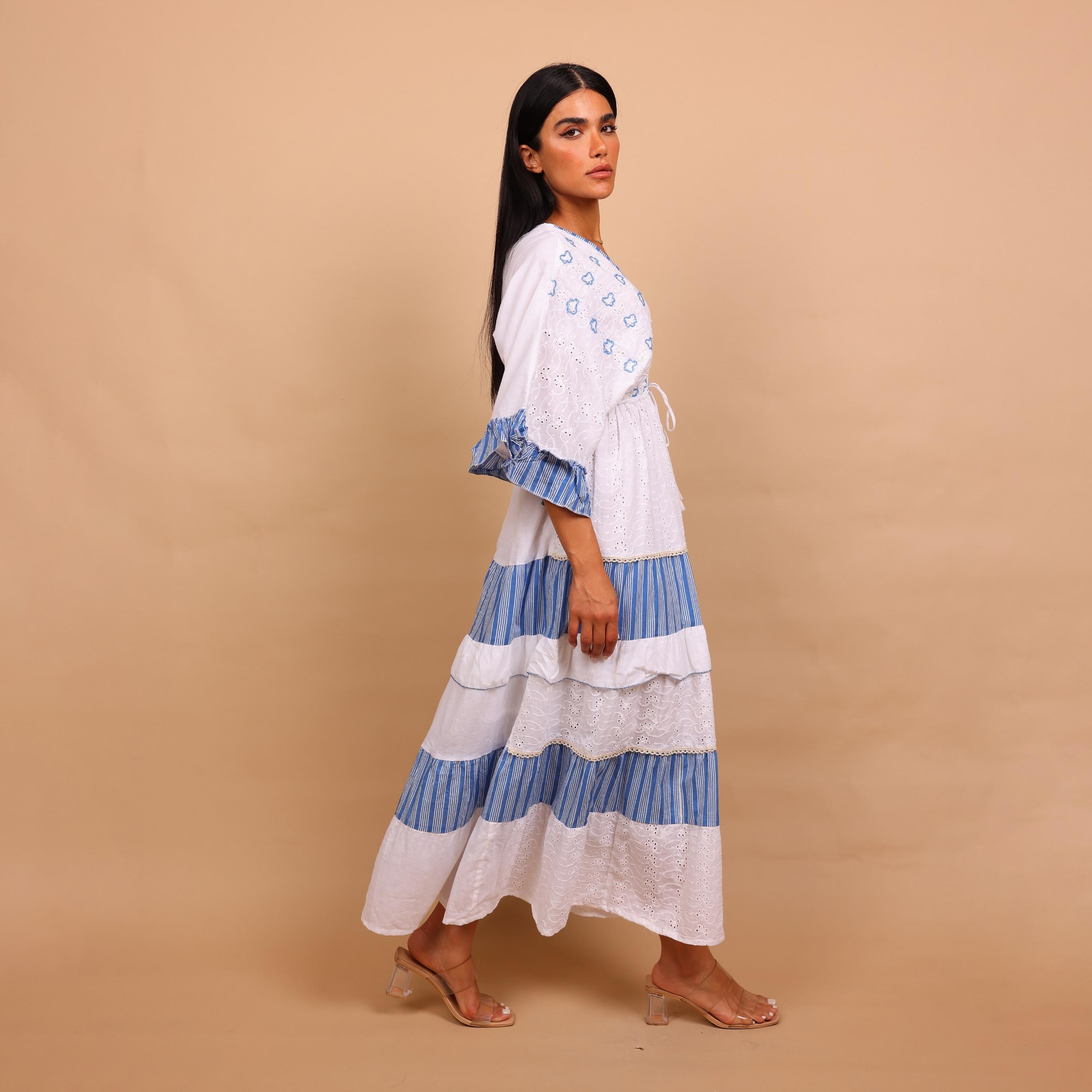 جلابية نسائية بطبقات بتصميم كتل الألوان وقماش شيفلي من إيككسا-women-arabicclothing-jalabiyas-image-7