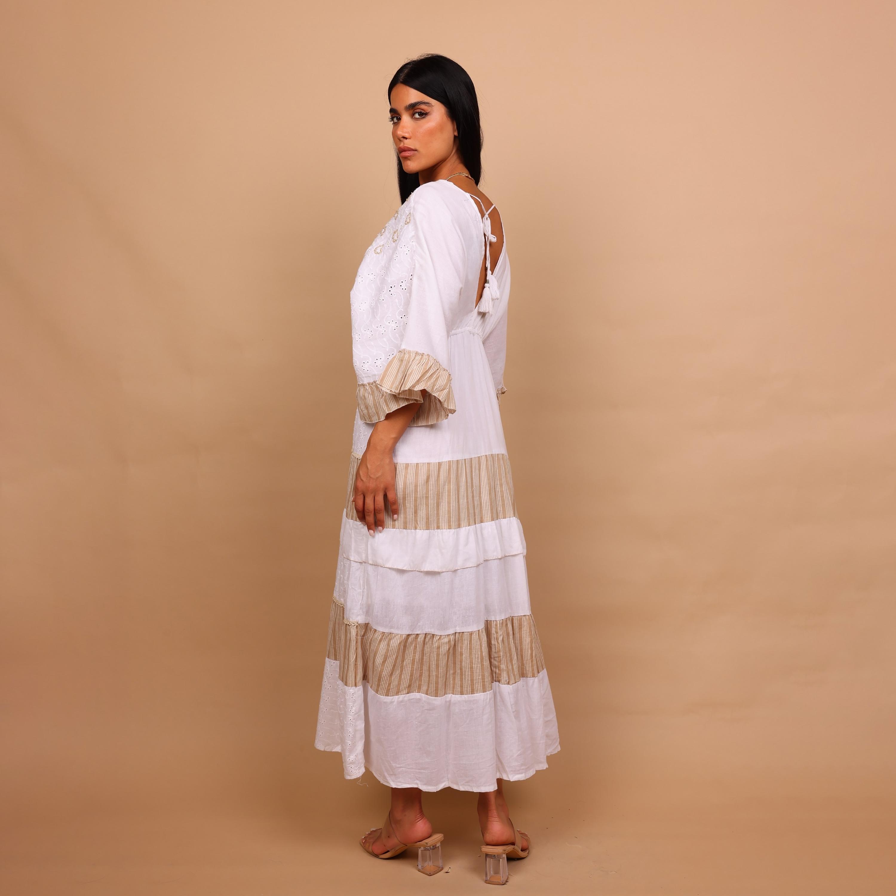 IKKXA Color-Blocked Schiffli Women's Tiered Jalabiya-women-arabicclothing-jalabiyas-image-4