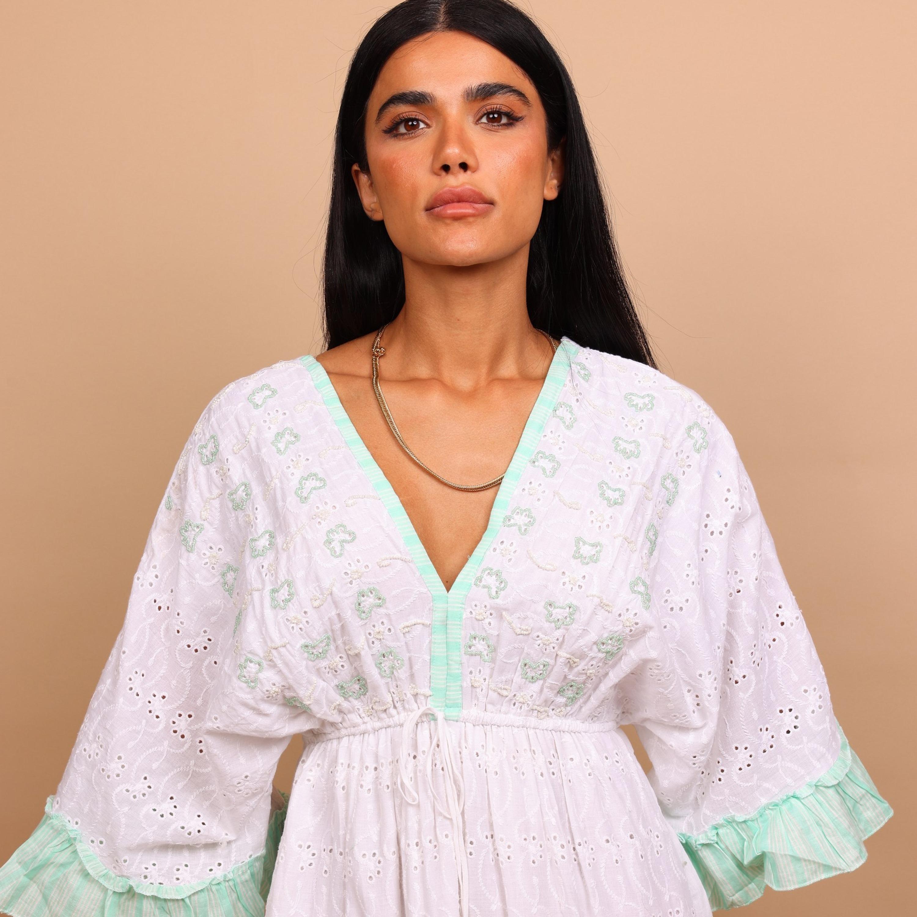 جلابية نسائية بطبقات بتصميم كتل الألوان وقماش شيفلي من إيككسا-women-arabicclothing-jalabiyas-image-1
