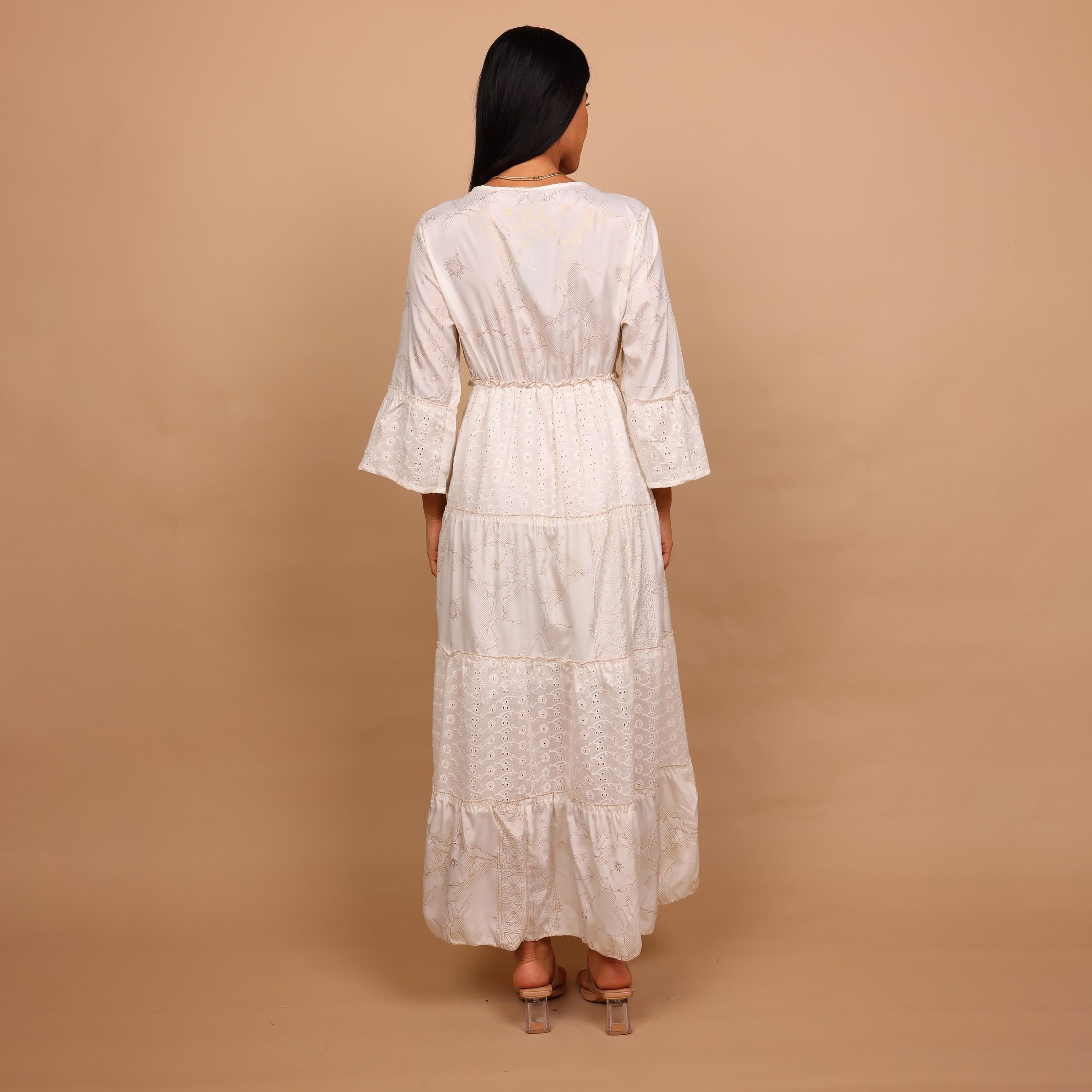 IKKXA Color-Blocked Schiffli Bell Sleeves Women's Tiered Jalabiya-women-arabicclothing-jalabiyas-image-5
