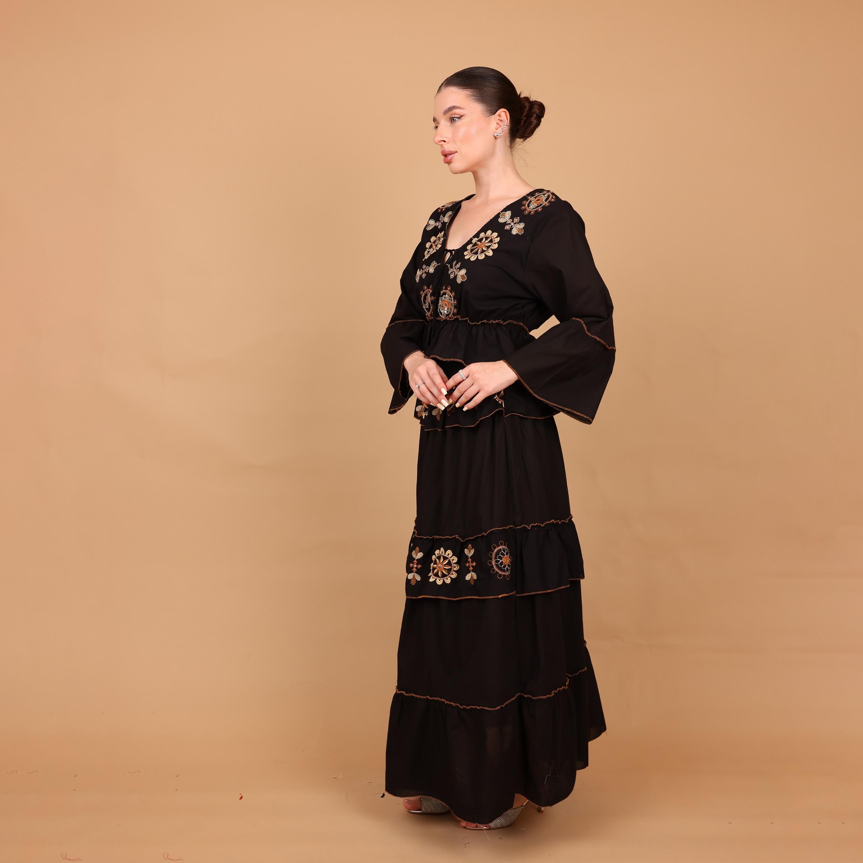 IKKXA Geometric Embroidered Bell Sleeves Women's Tiered Jalabiya-women-arabicclothing-jalabiyas-image-4
