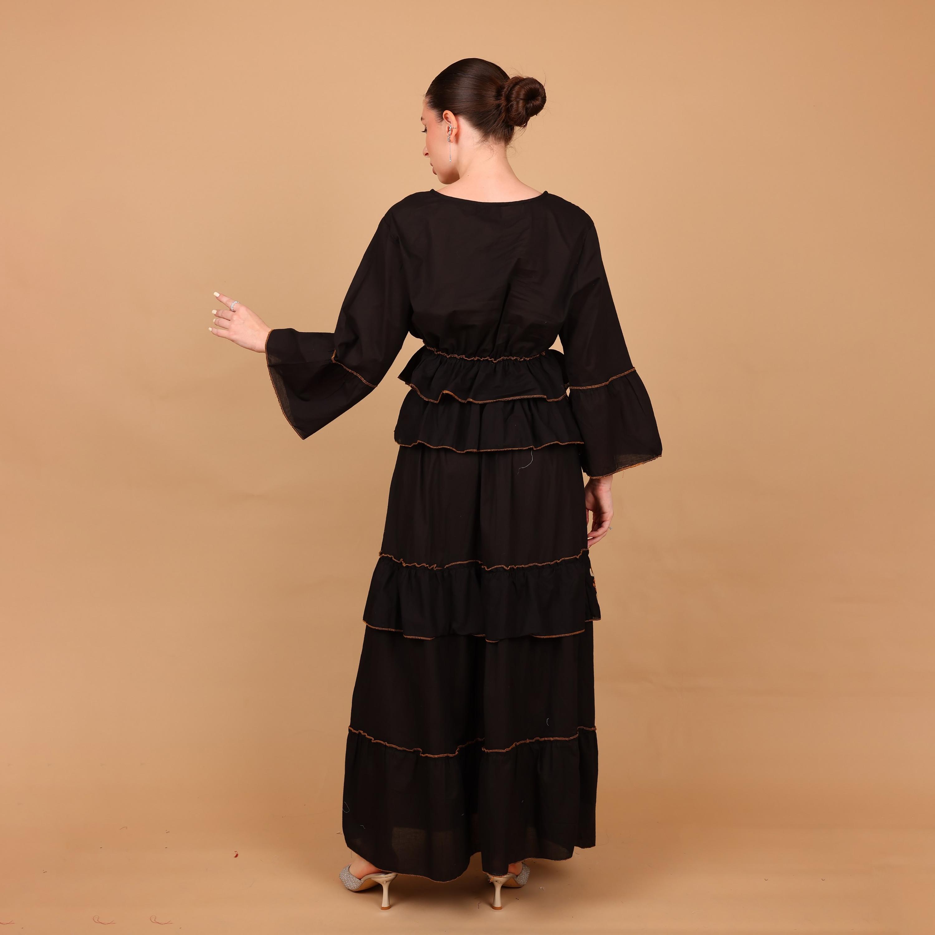 IKKXA Geometric Embroidered Bell Sleeves Women's Tiered Jalabiya-women-arabicclothing-jalabiyas-image-5