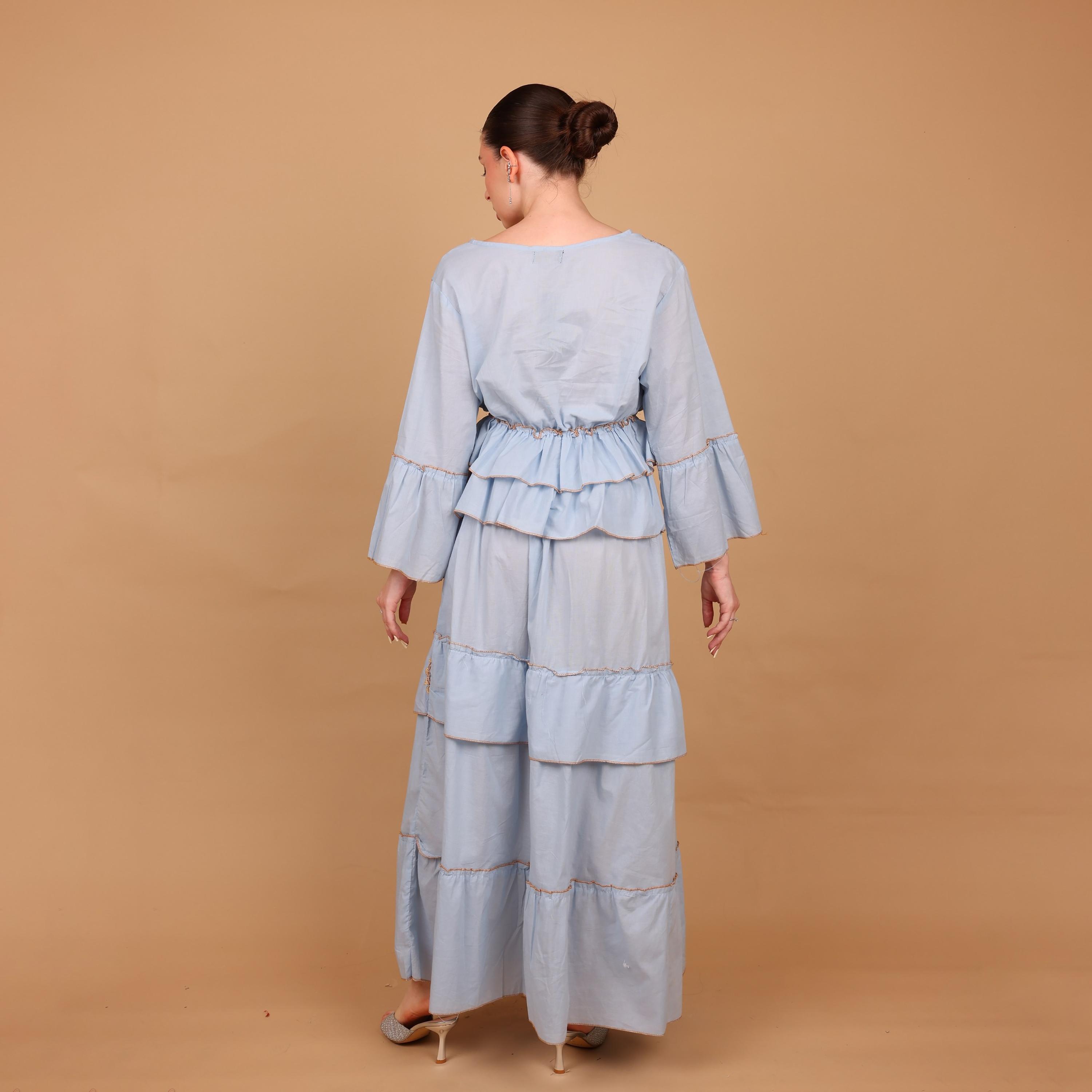 IKKXA Geometric Embroidered Bell Sleeves Women's Tiered Jalabiya-women-arabicclothing-jalabiyas-image-5