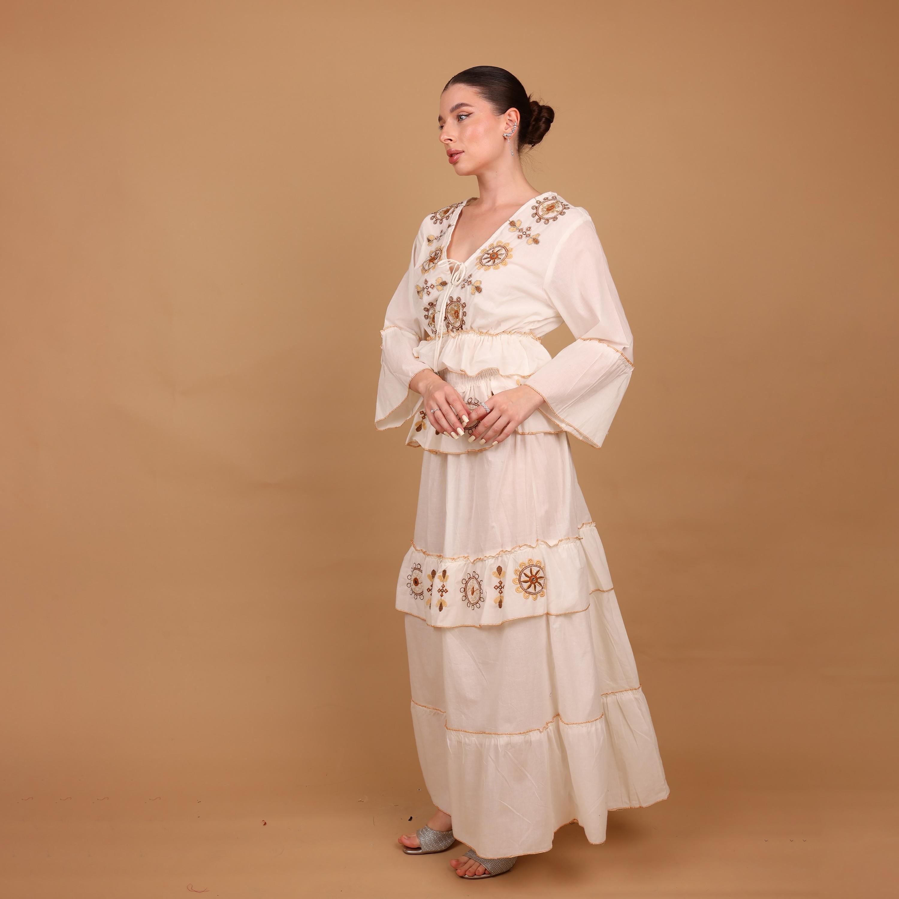 IKKXA Geometric Embroidered Bell Sleeves Women's Tiered Jalabiya-women-arabicclothing-jalabiyas-image-4