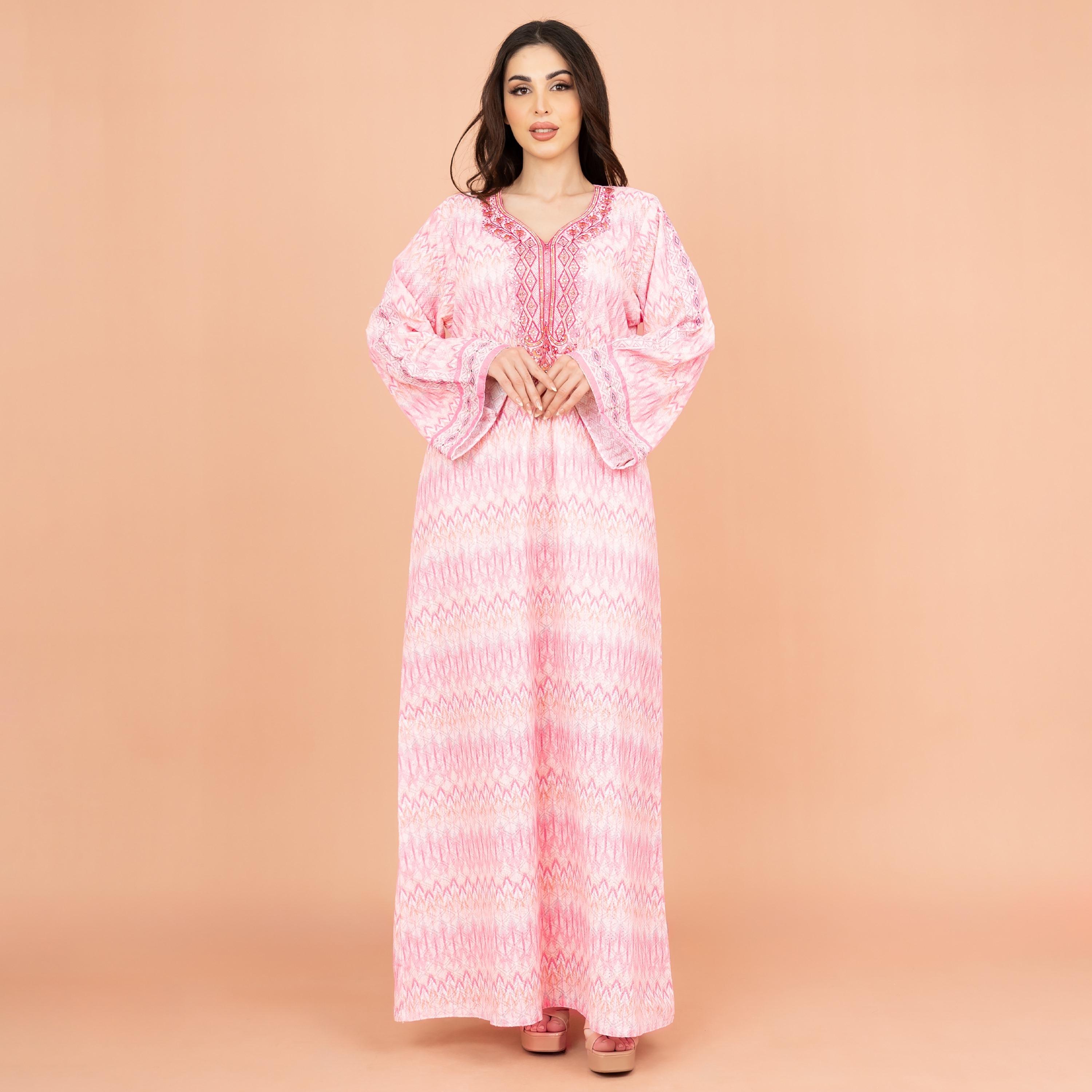 IKKXA جلابية نسائية احتفالية مطرزة ومزخرفة برقبة واسعة وأكمام واسعة-women-arabicclothing-jalabiyas-image-1