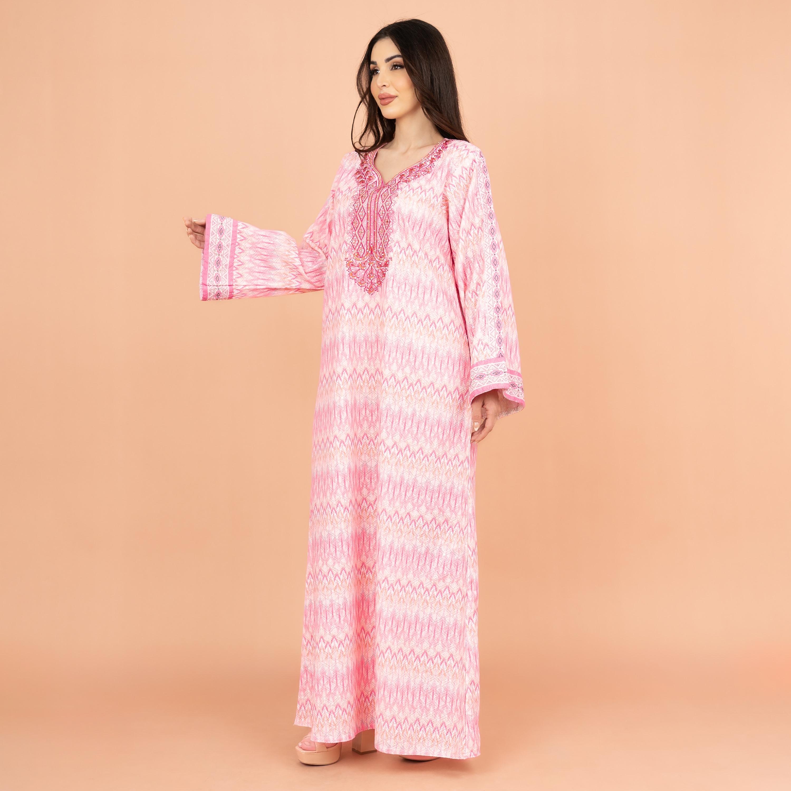 IKKXA جلابية نسائية احتفالية مطرزة ومزخرفة برقبة واسعة وأكمام واسعة-women-arabicclothing-jalabiyas-image-3