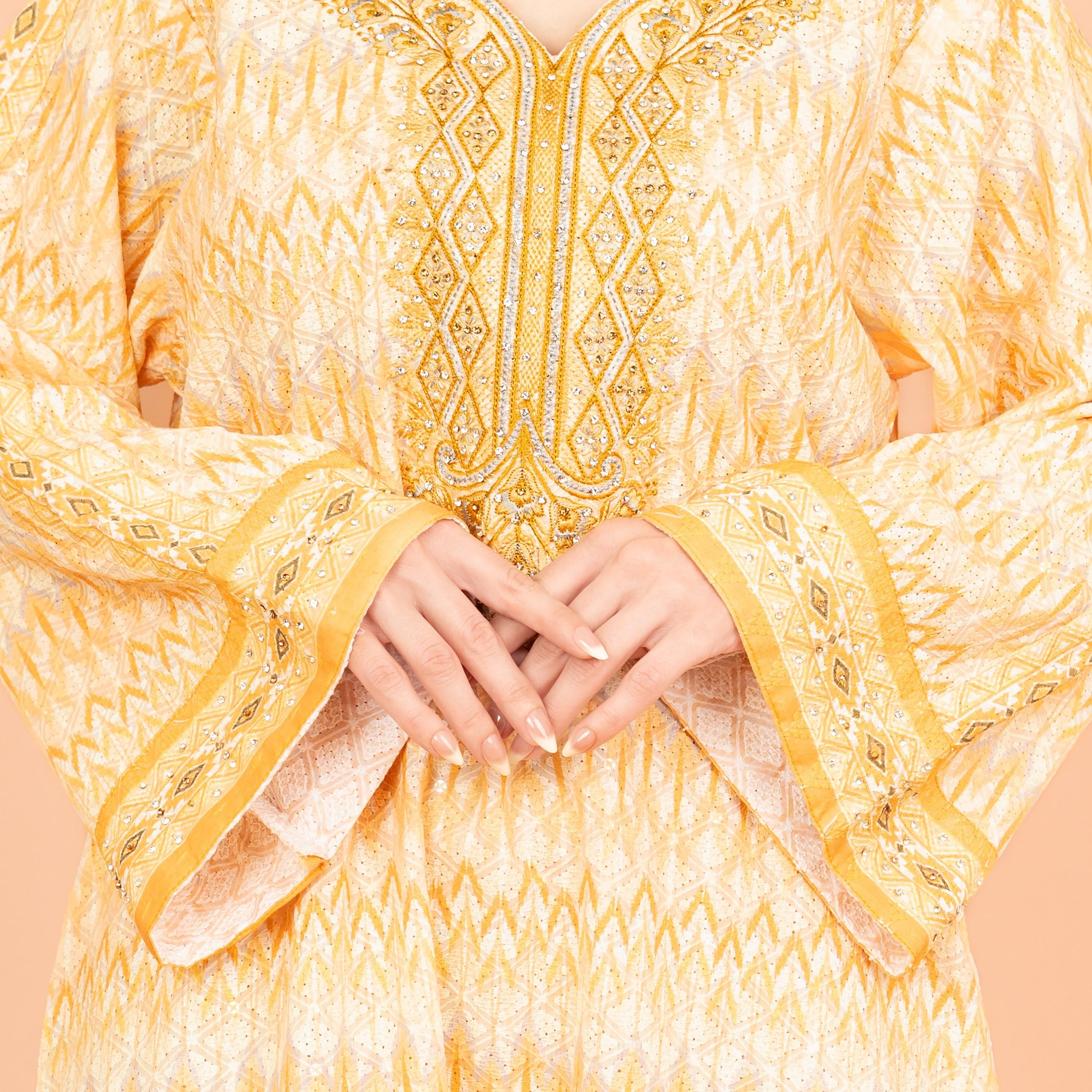 IKKXA جلابية نسائية احتفالية مطرزة ومزخرفة برقبة واسعة وأكمام واسعة-women-arabicclothing-jalabiyas-image-10