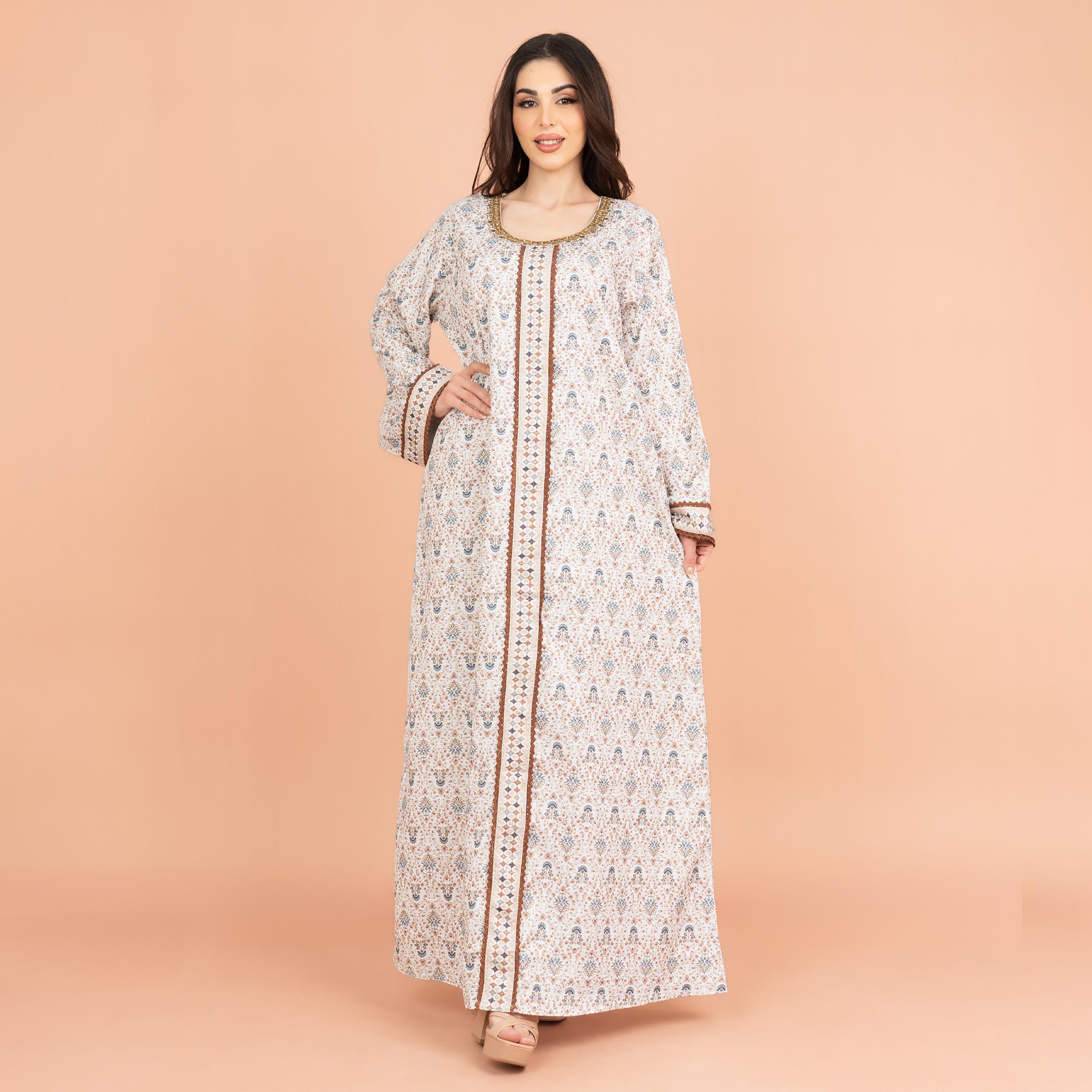 جلابية نسائية من IKKXA بطبعة زهور وتفاصيل مطرزة ورقبة من الدانتيل وأكمام أكمام-women-arabicclothing-jalabiyas-image-9