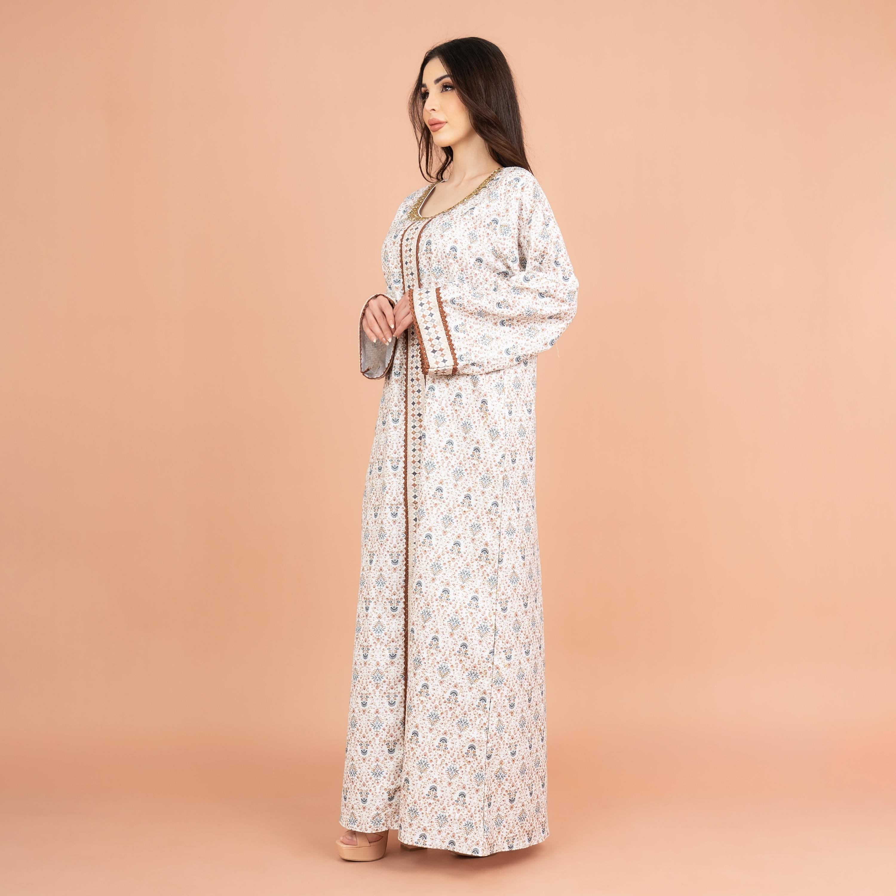 جلابية نسائية من IKKXA بطبعة زهور وتفاصيل مطرزة ورقبة من الدانتيل وأكمام أكمام-women-arabicclothing-jalabiyas-image-11