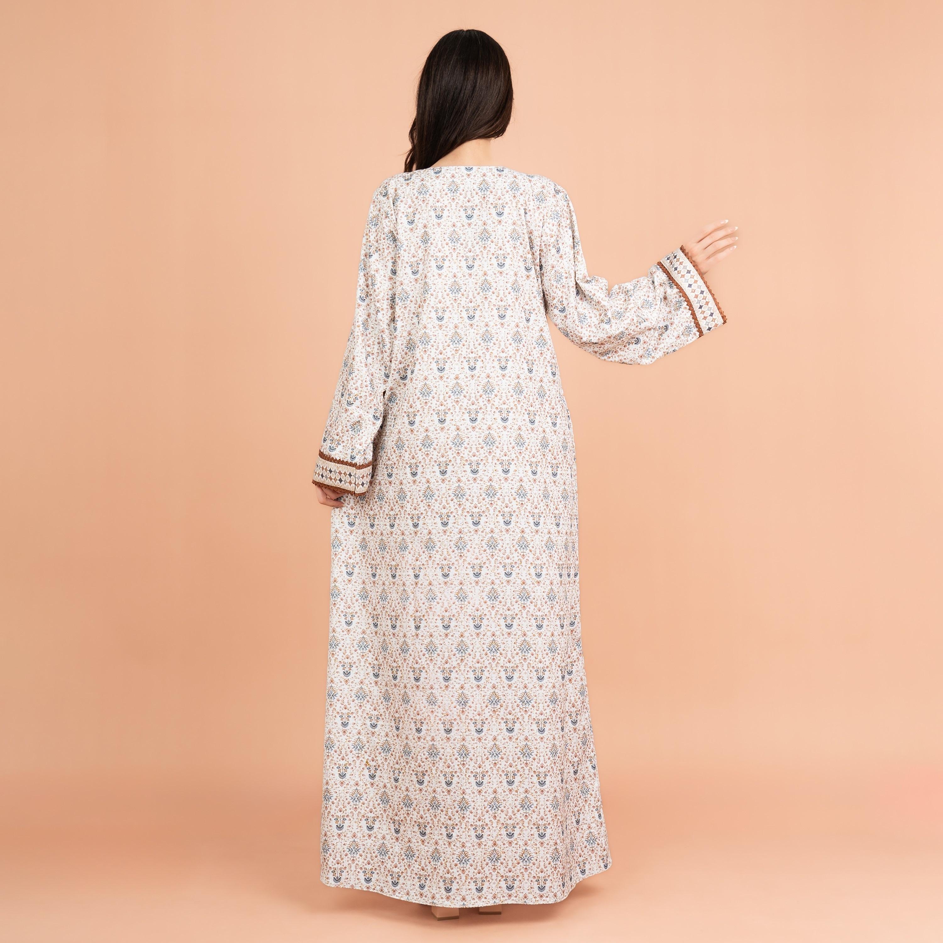 جلابية نسائية من IKKXA بطبعة زهور وتفاصيل مطرزة ورقبة من الدانتيل وأكمام أكمام-women-arabicclothing-jalabiyas-image-12