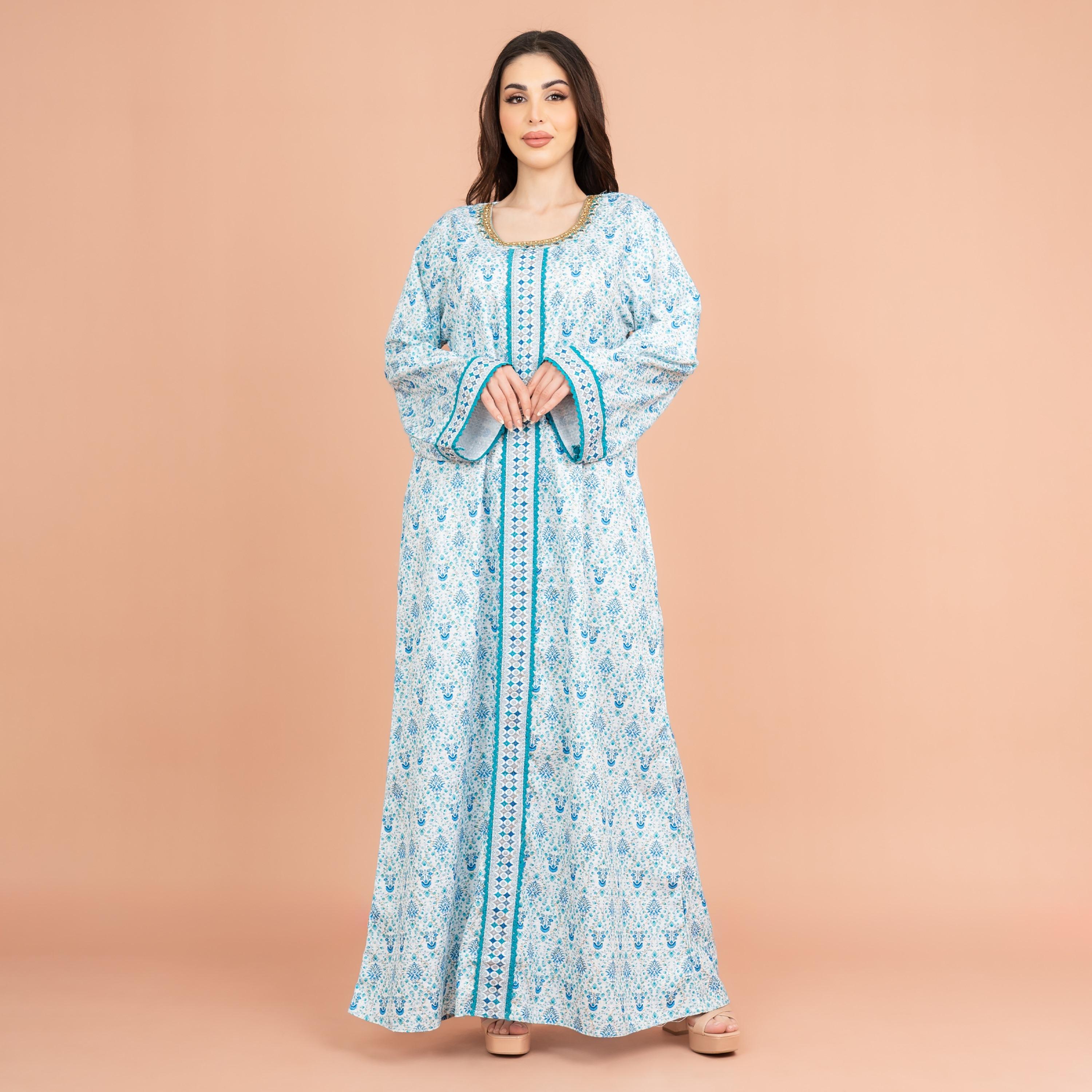 جلابية نسائية من IKKXA بطبعة زهور وتفاصيل مطرزة ورقبة من الدانتيل وأكمام أكمام-women-arabicclothing-jalabiyas-image-13