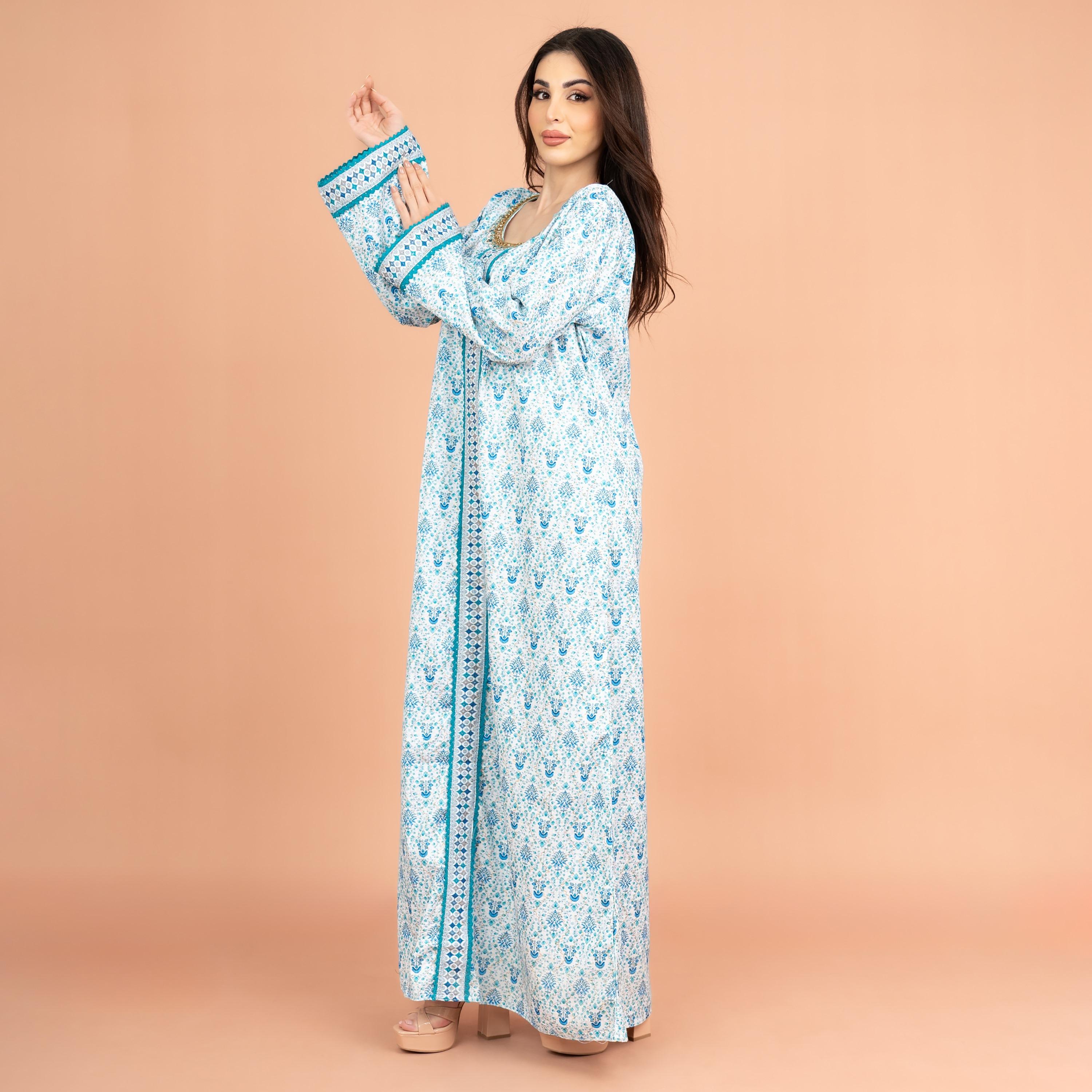 جلابية نسائية من IKKXA بطبعة زهور وتفاصيل مطرزة ورقبة من الدانتيل وأكمام أكمام-women-arabicclothing-jalabiyas-image-15