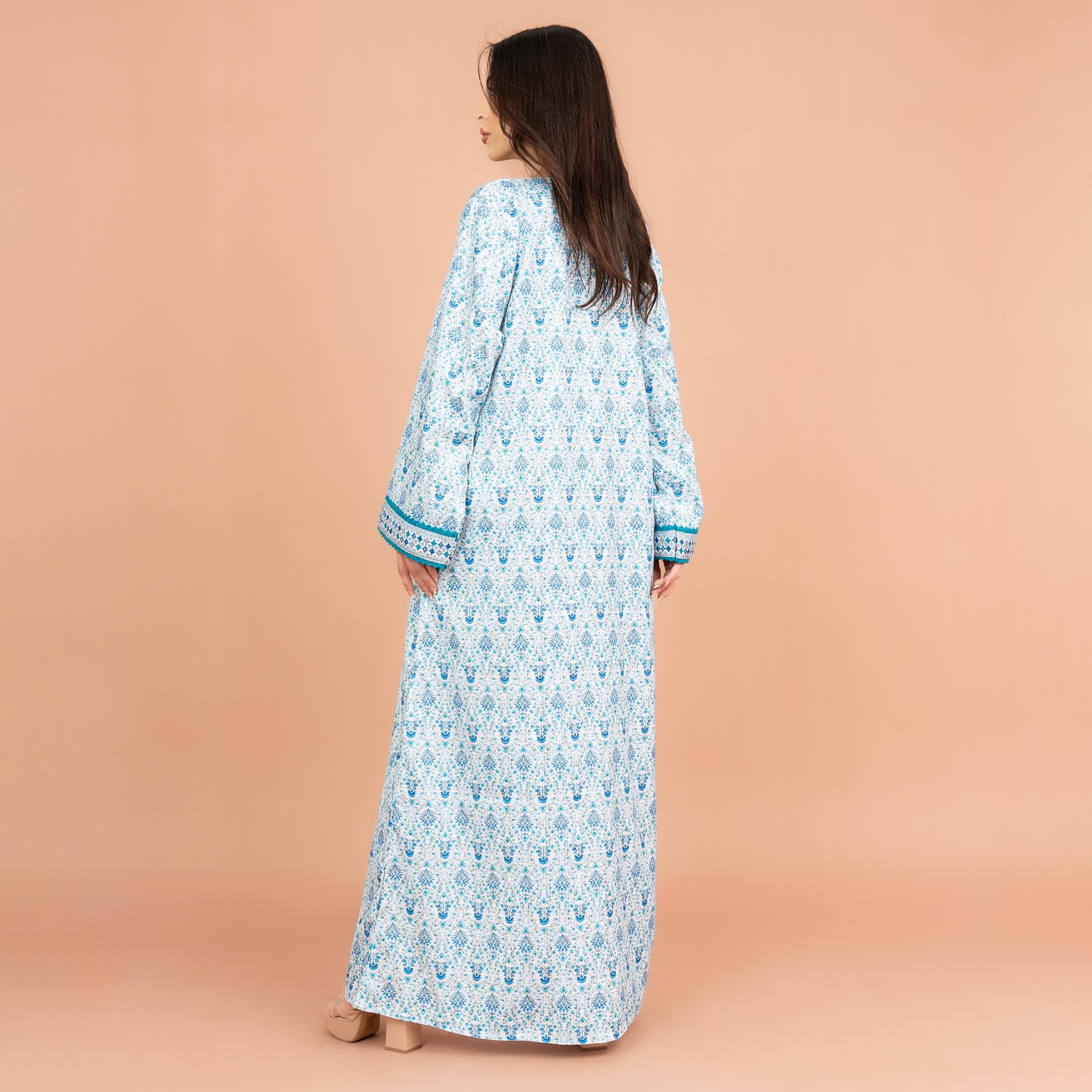 جلابية نسائية من IKKXA بطبعة زهور وتفاصيل مطرزة ورقبة من الدانتيل وأكمام أكمام-women-arabicclothing-jalabiyas-image-16