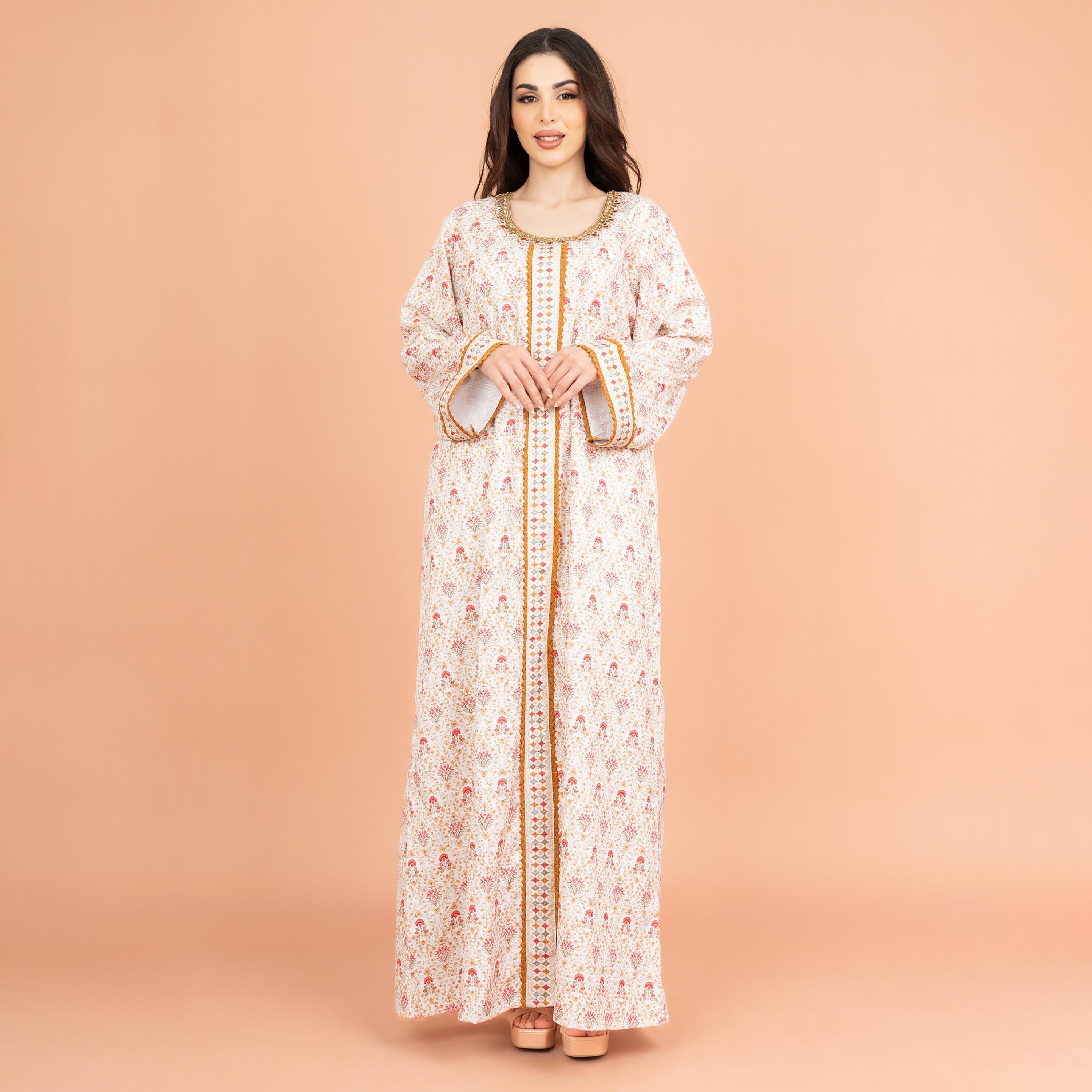 جلابية نسائية من IKKXA بطبعة زهور وتفاصيل مطرزة ورقبة من الدانتيل وأكمام أكمام-women-arabicclothing-jalabiyas-image-5