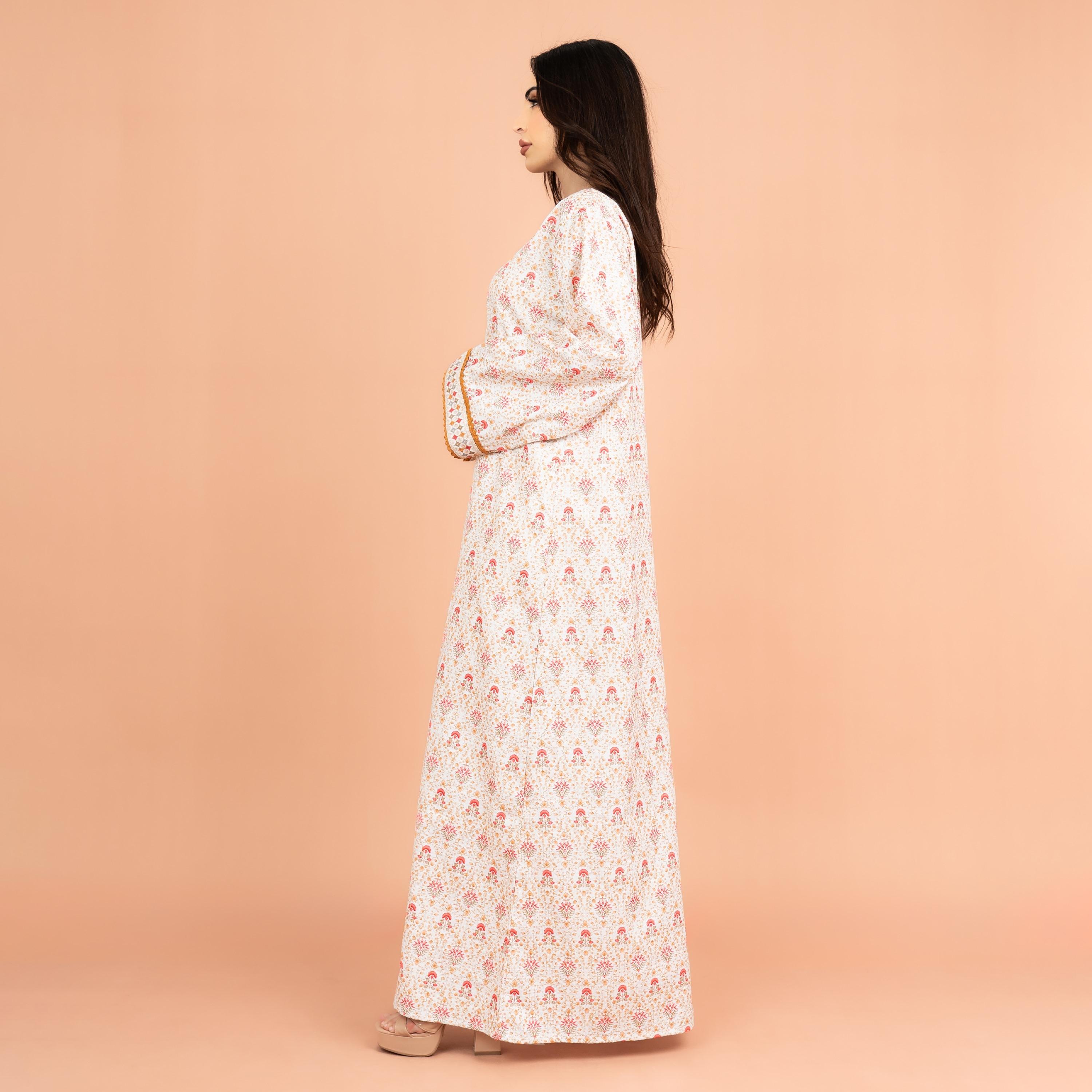 جلابية نسائية من IKKXA بطبعة زهور وتفاصيل مطرزة ورقبة من الدانتيل وأكمام أكمام-women-arabicclothing-jalabiyas-image-7
