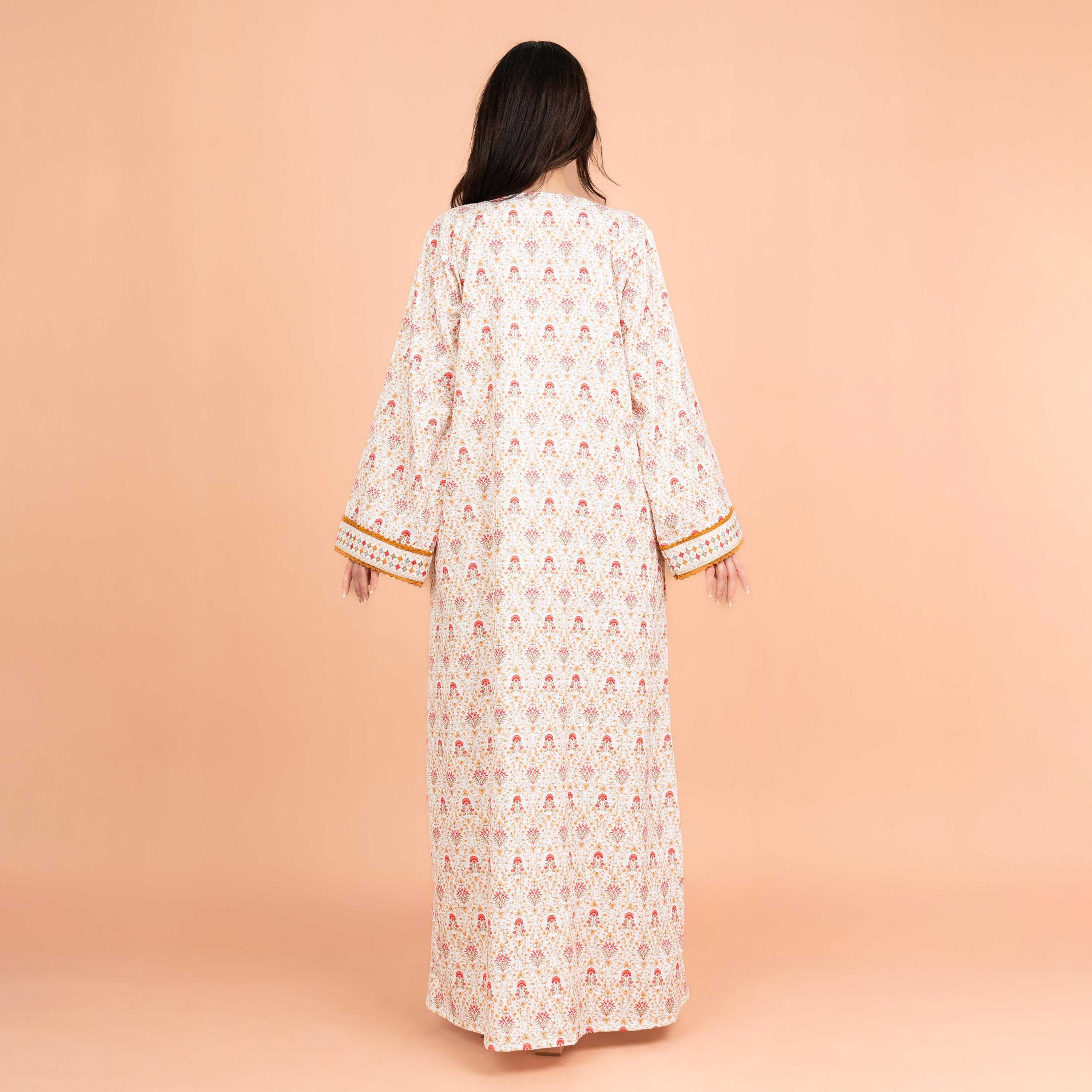 جلابية نسائية من IKKXA بطبعة زهور وتفاصيل مطرزة ورقبة من الدانتيل وأكمام أكمام-women-arabicclothing-jalabiyas-image-8