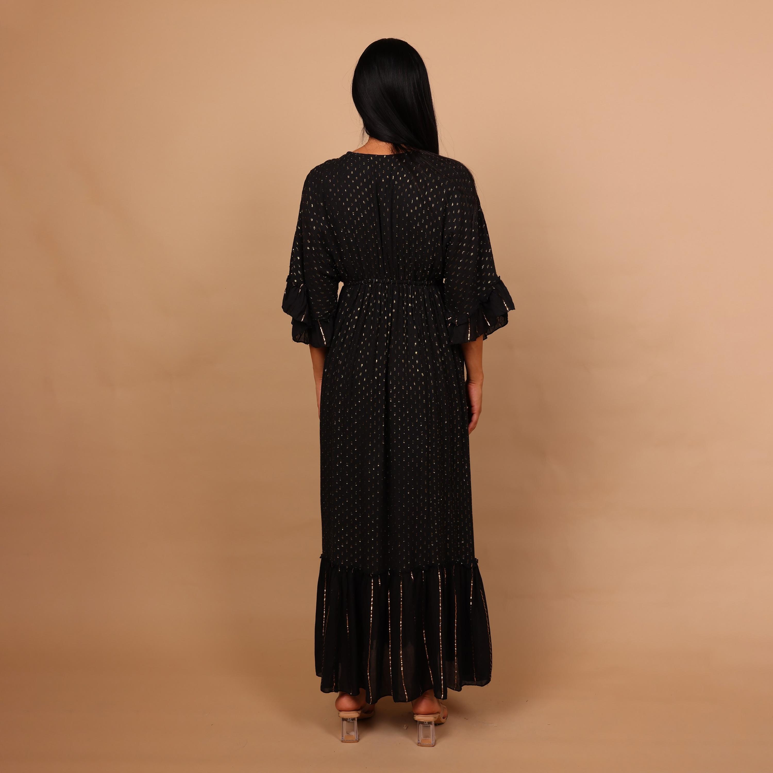 جلابية نسائية بطبقات وأكمام كشكش معدنية مع صدرية مطرزة بالخرز من إيككسا-women-arabicclothing-jalabiyas-image-20