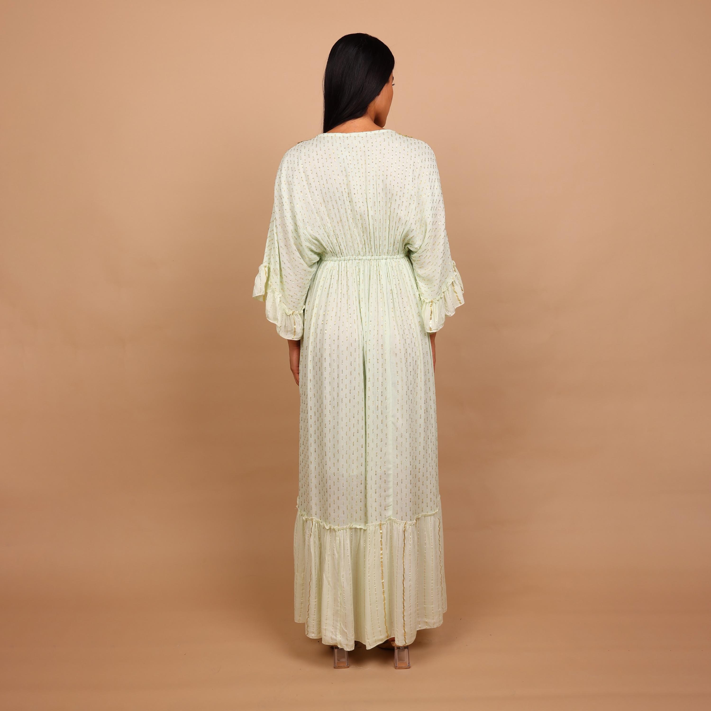 IKKXA Beaded Yoke Metallic Ruffled Sleeves Women's Tiered Jalabiya-women-arabicclothing-jalabiyas-image-5