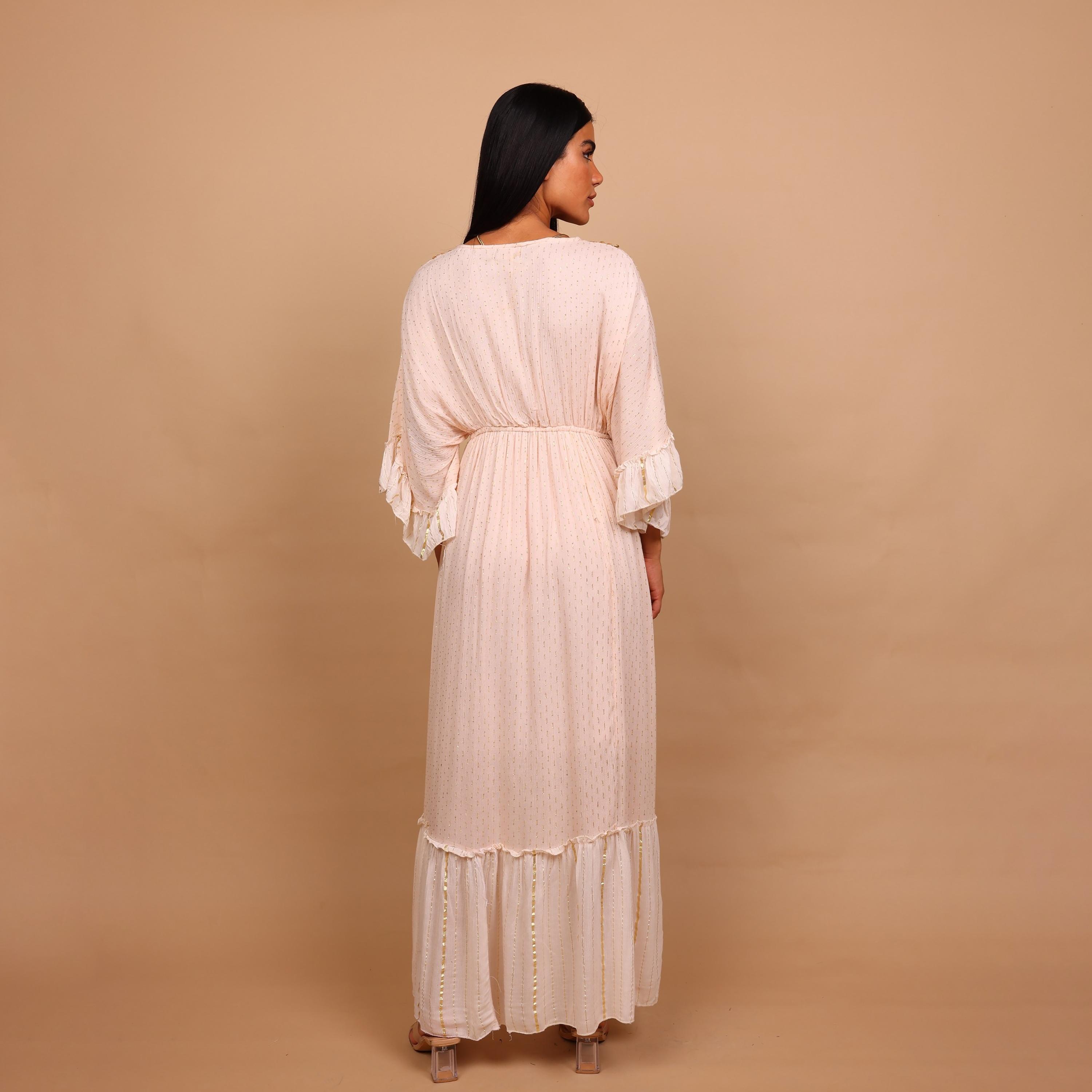 جلابية نسائية بطبقات وأكمام كشكش معدنية مع صدرية مطرزة بالخرز من إيككسا-women-arabicclothing-jalabiyas-image-10