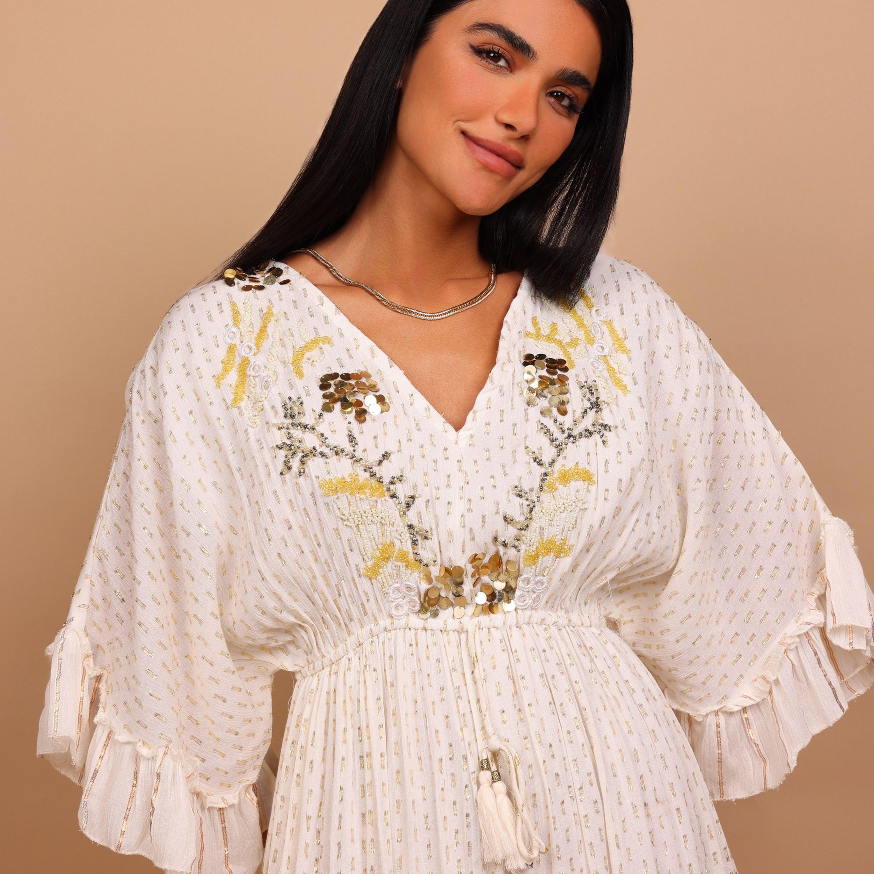 جلابية نسائية بطبقات وأكمام كشكش معدنية مع صدرية مطرزة بالخرز من إيككسا-women-arabicclothing-jalabiyas-image-13