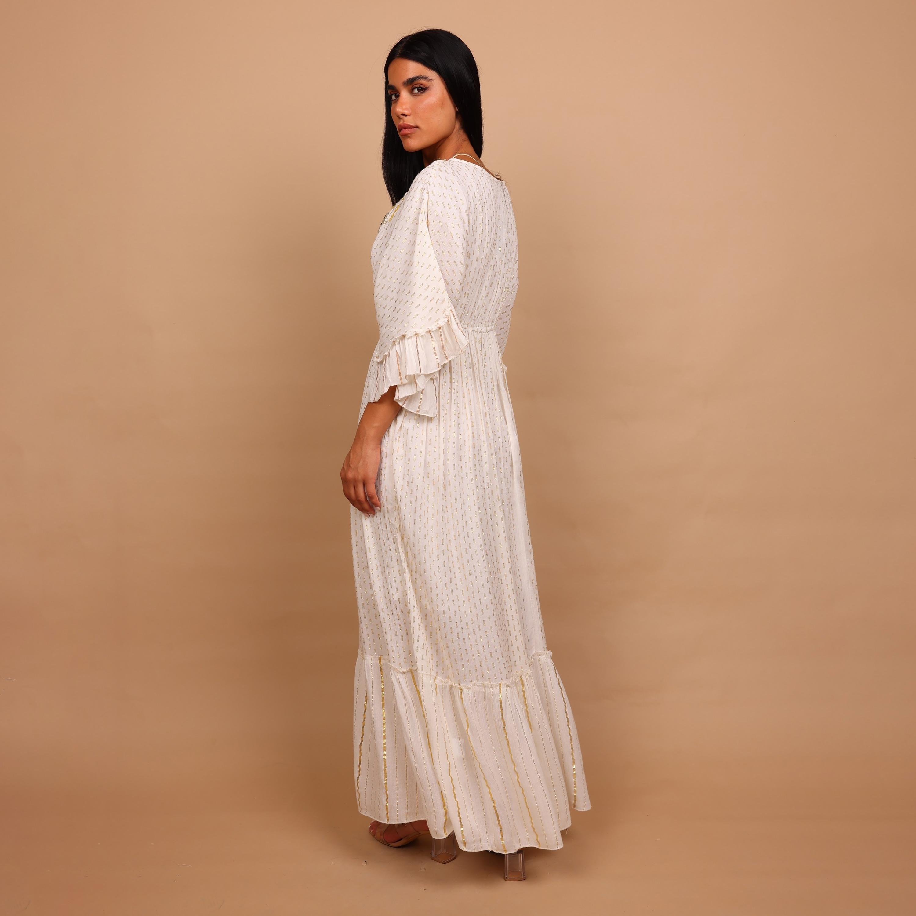 جلابية نسائية بطبقات وأكمام كشكش معدنية مع صدرية مطرزة بالخرز من إيككسا-women-arabicclothing-jalabiyas-image-14