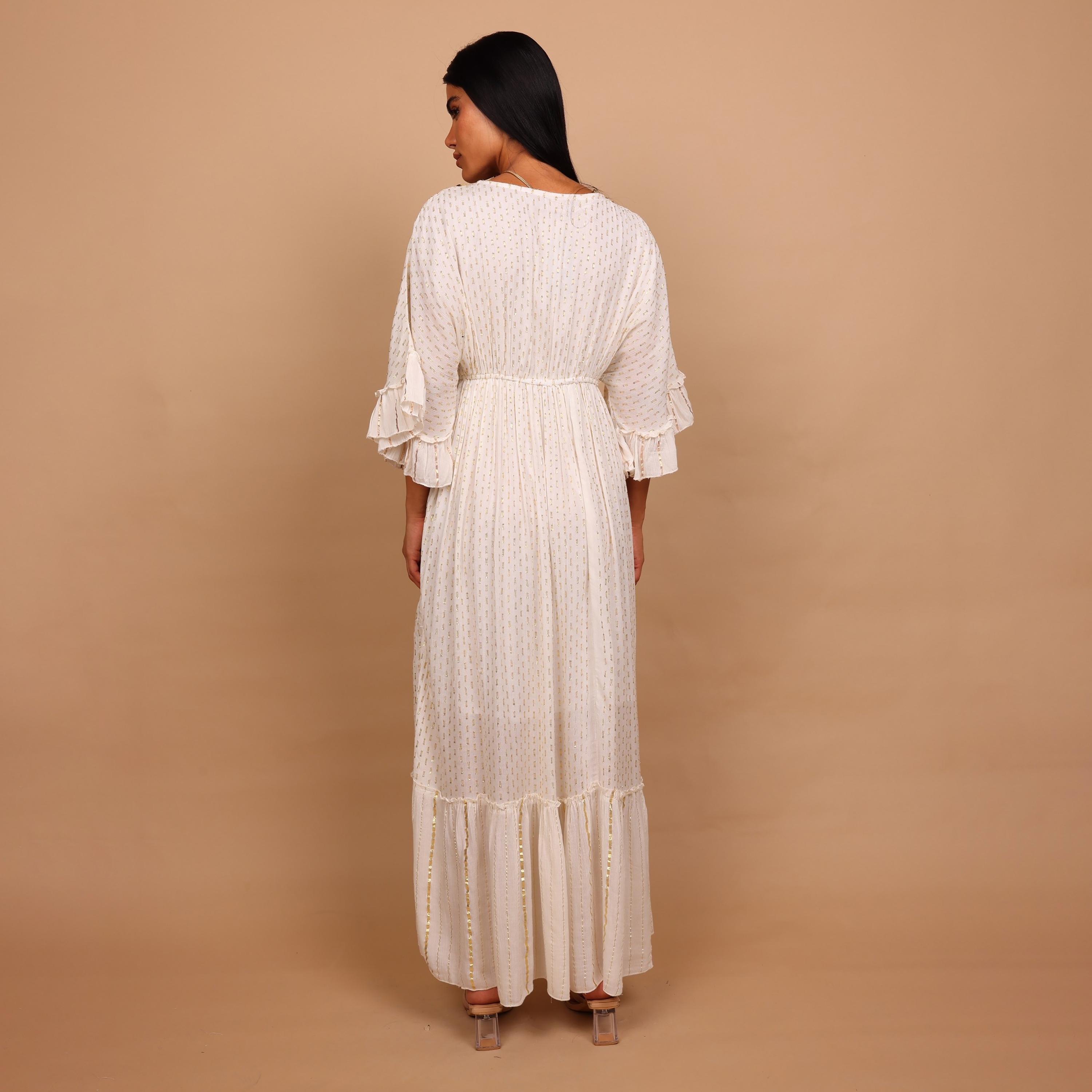 جلابية نسائية بطبقات وأكمام كشكش معدنية مع صدرية مطرزة بالخرز من إيككسا-women-arabicclothing-jalabiyas-image-15